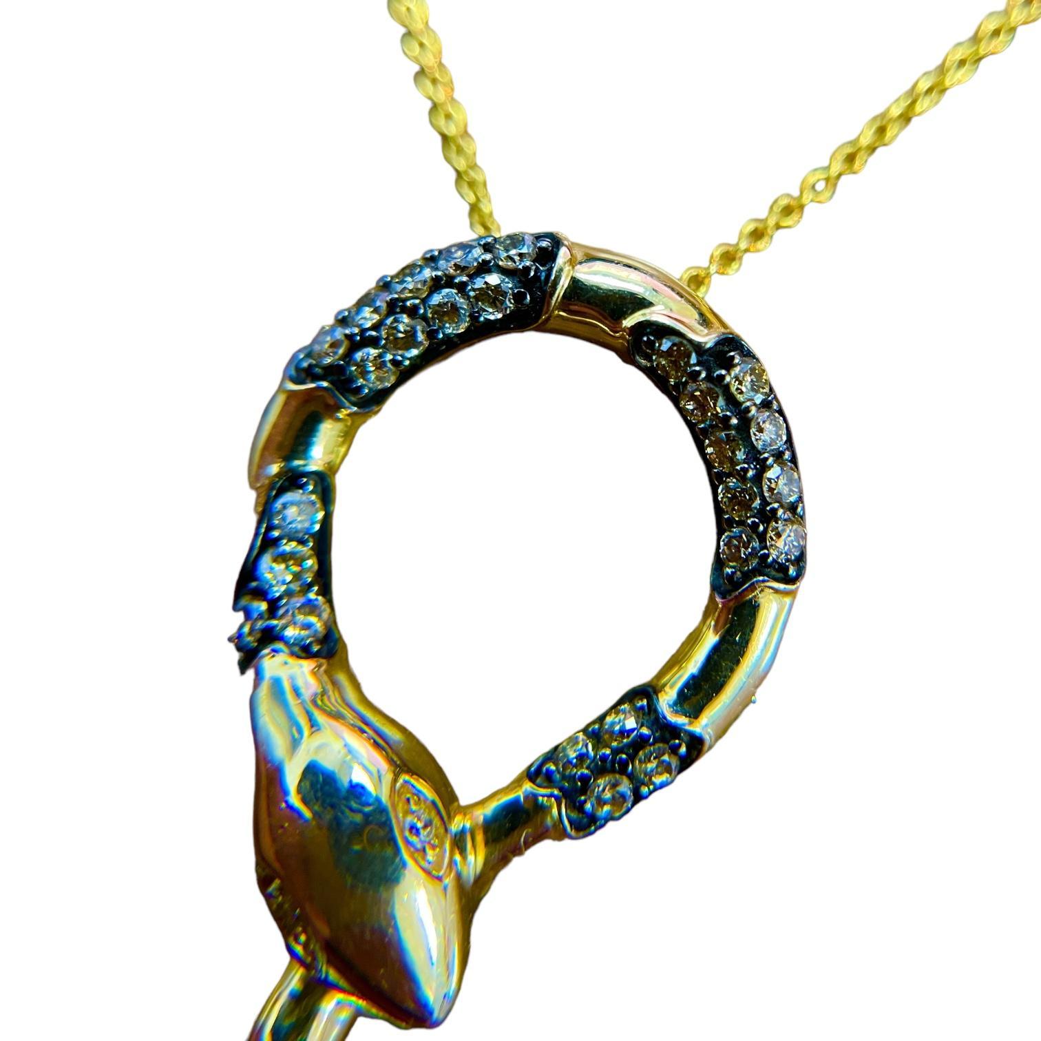 Modern Enchanted Serpent: 14K Yellow Gold Diamond Snake Necklace For Sale