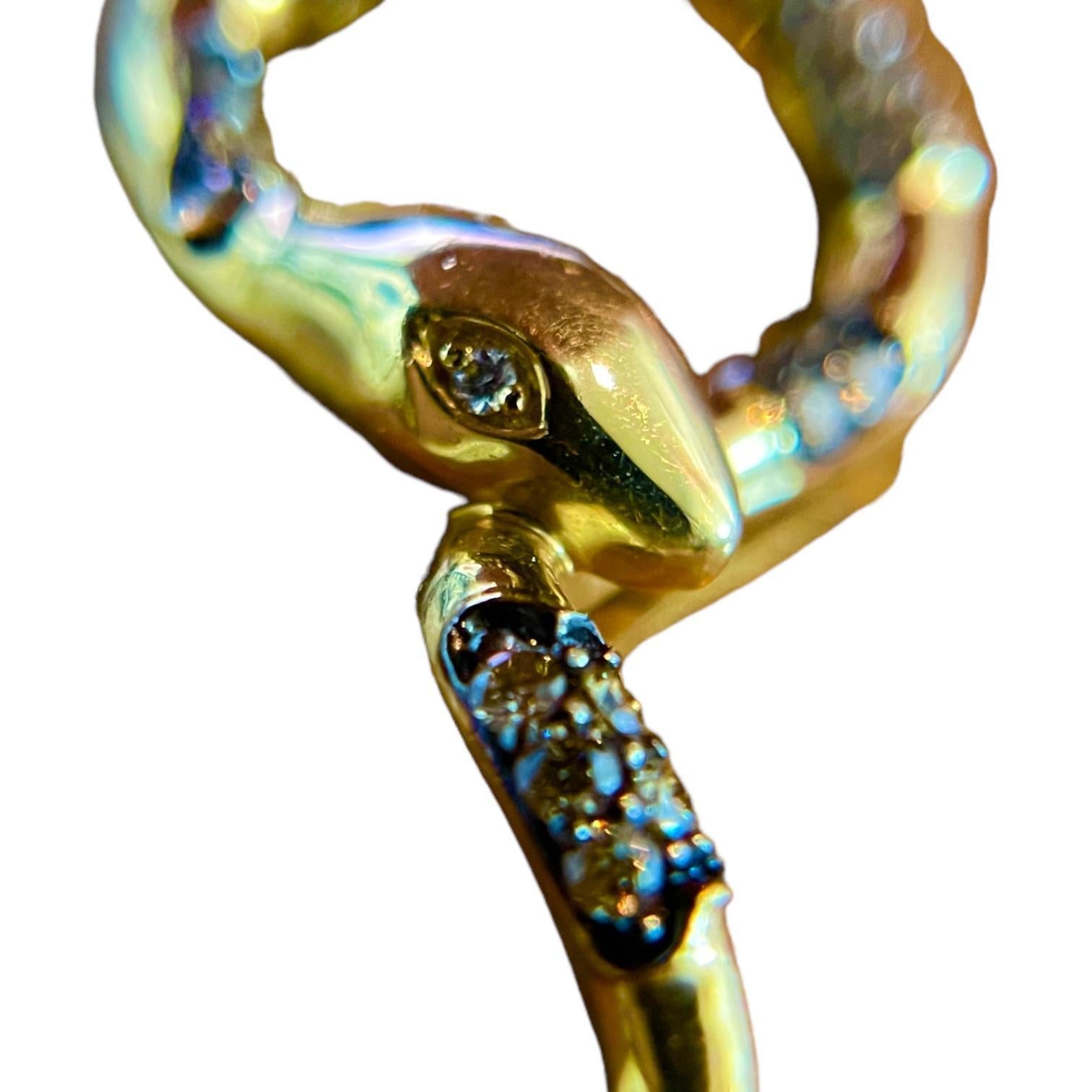 Round Cut Enchanted Serpent: 14K Yellow Gold Diamond Snake Necklace For Sale