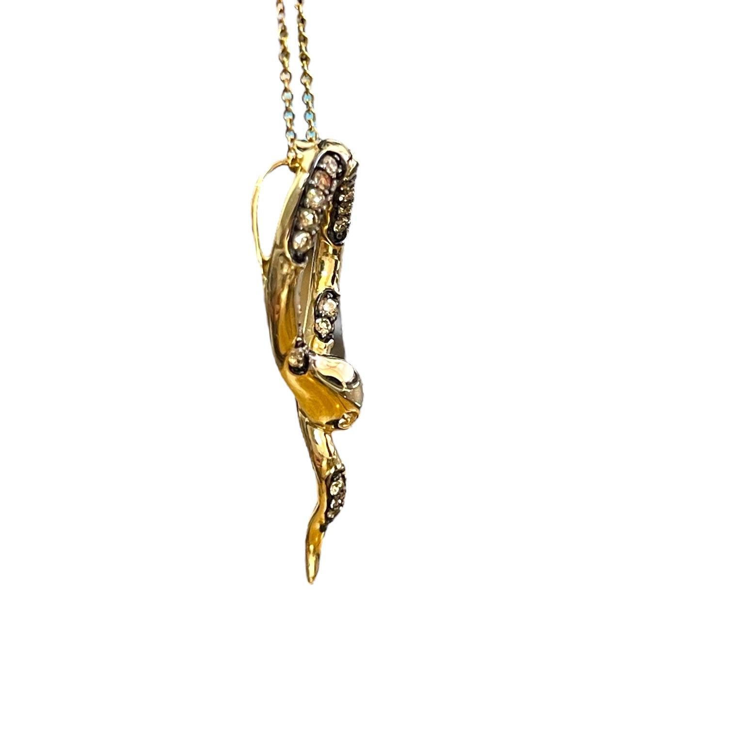 Enchanted Serpent: 14K Yellow Gold Diamond Snake Necklace For Sale 2