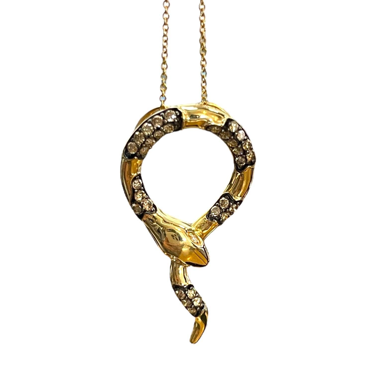 Enchanted Serpent: 14K Yellow Gold Diamond Snake Necklace For Sale 3