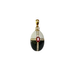 Enchanted Yellow Gold Diamond Black White Agate Ruby Egg Pendant Mega Locket