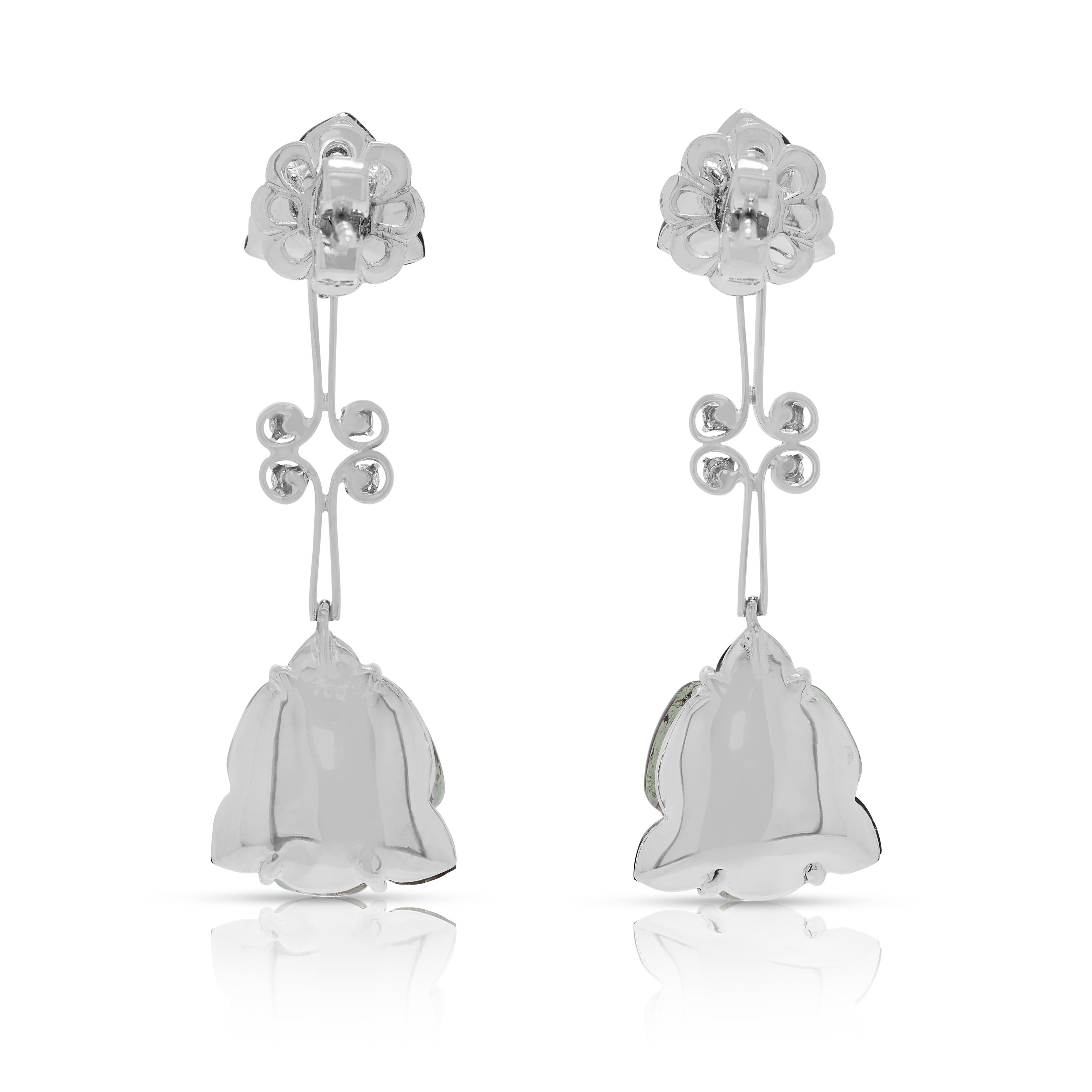 Bezaubernde 0,16ct Diamant & Wassermelone Turmalin Ohrringe in 18K Weißgold im Angebot 1