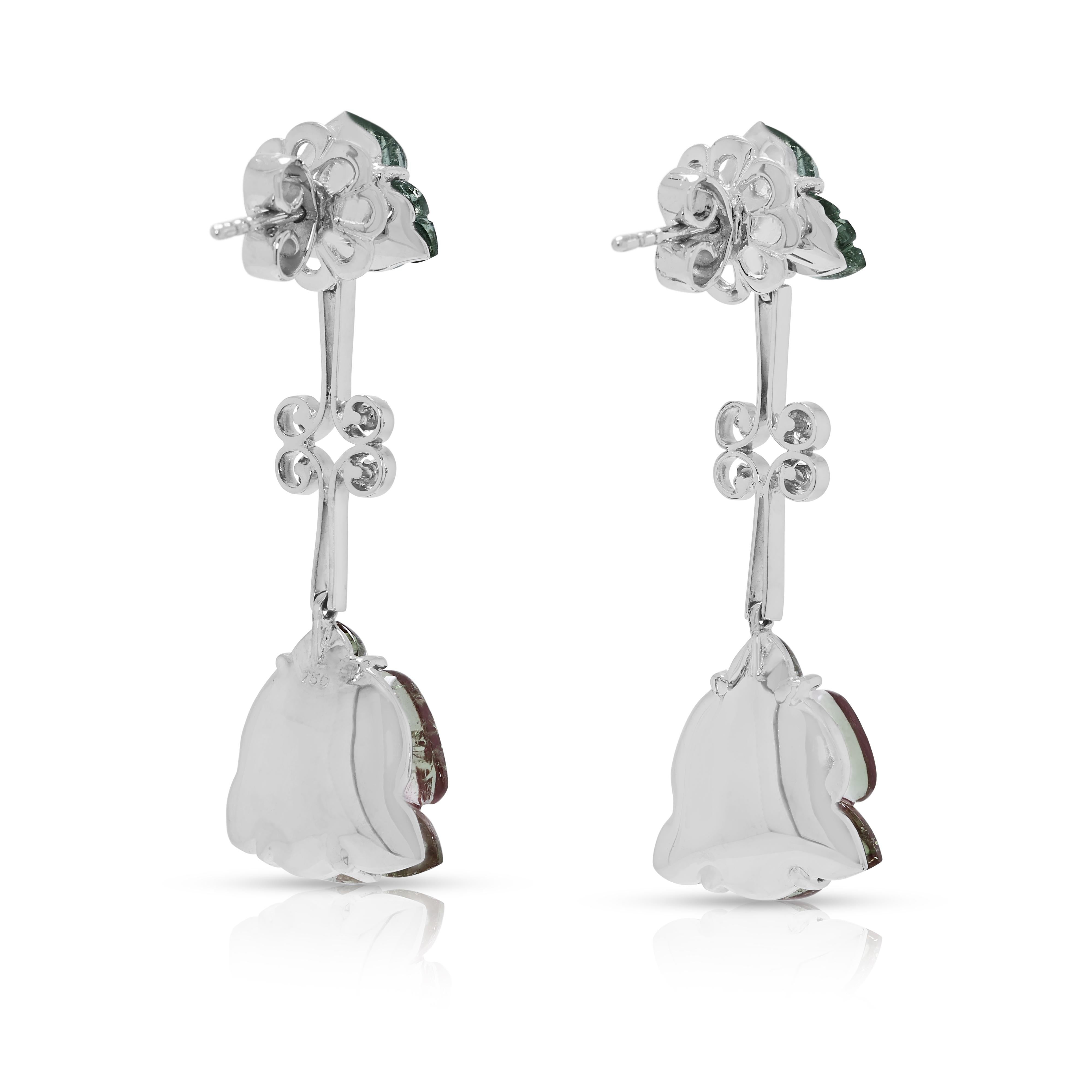 Bezaubernde 0,16ct Diamant & Wassermelone Turmalin Ohrringe in 18K Weißgold im Angebot 2