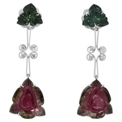 Enchanting 0.16ct Diamond & Watermelon Tourmaline Earrings in 18K White Gold