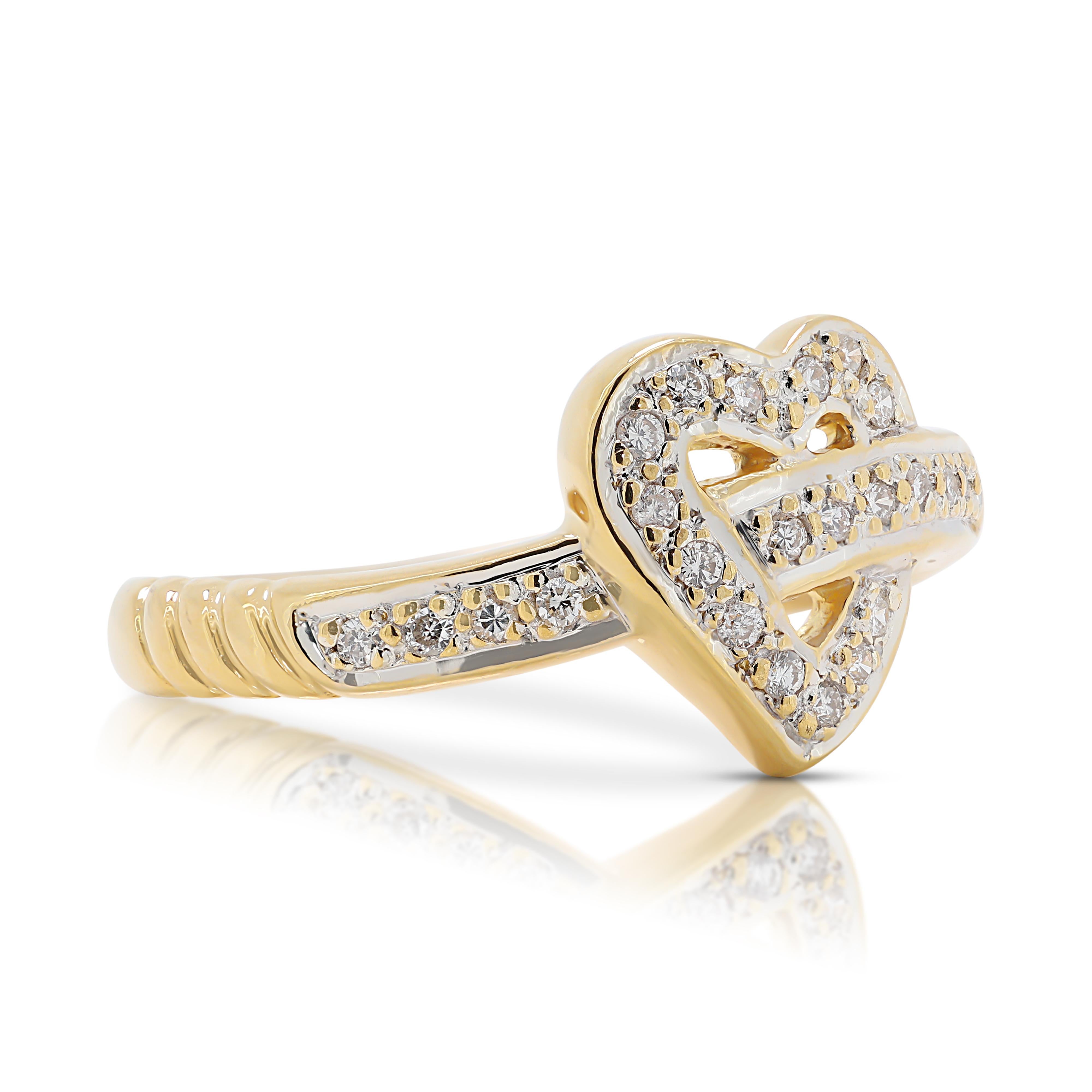 Taille ronde Enchanteresse bague pavée de diamants naturels 0,175 carat en or jaune 20 carats