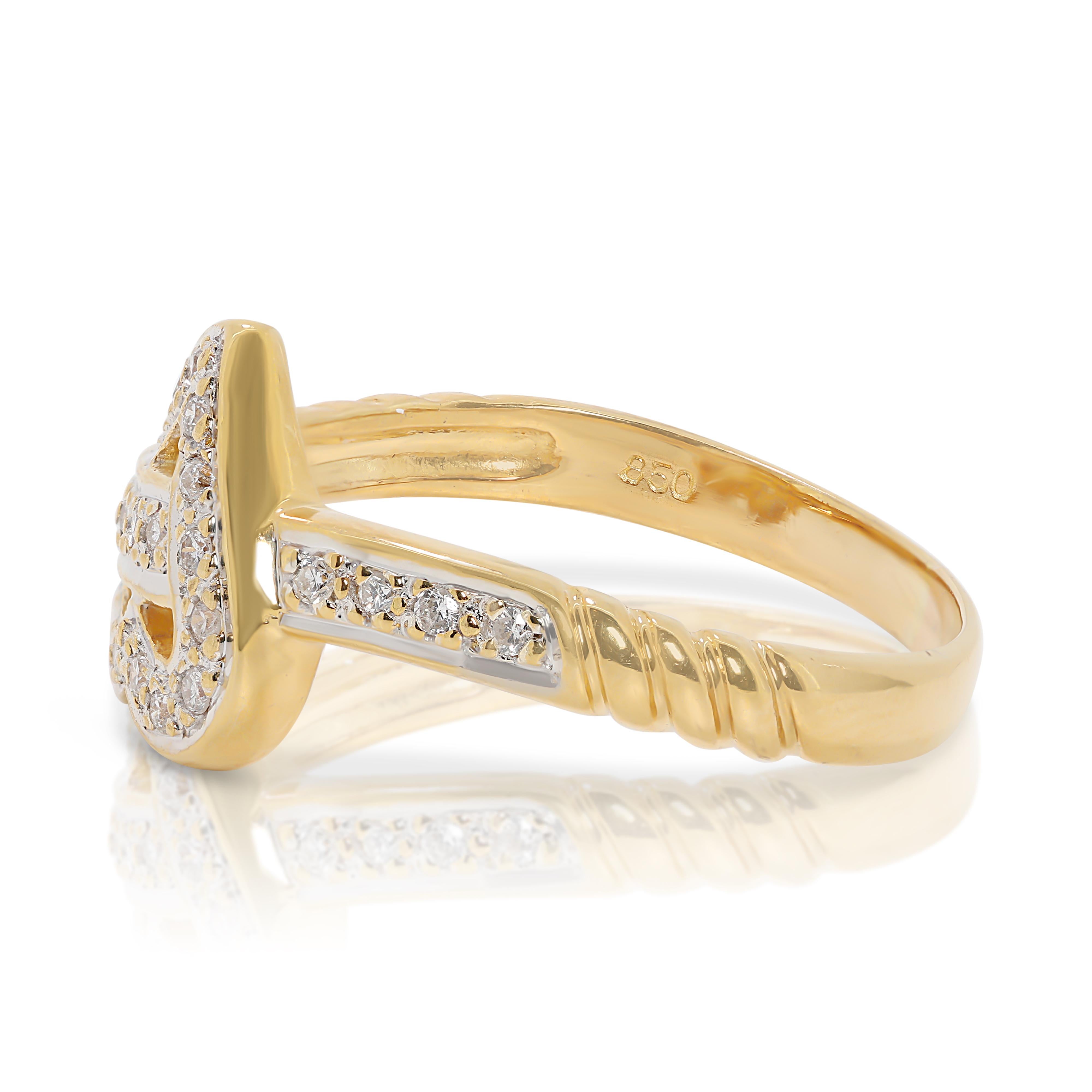 Enchanteresse bague pavée de diamants naturels 0,175 carat en or jaune 20 carats Excellent état à רמת גן, IL
