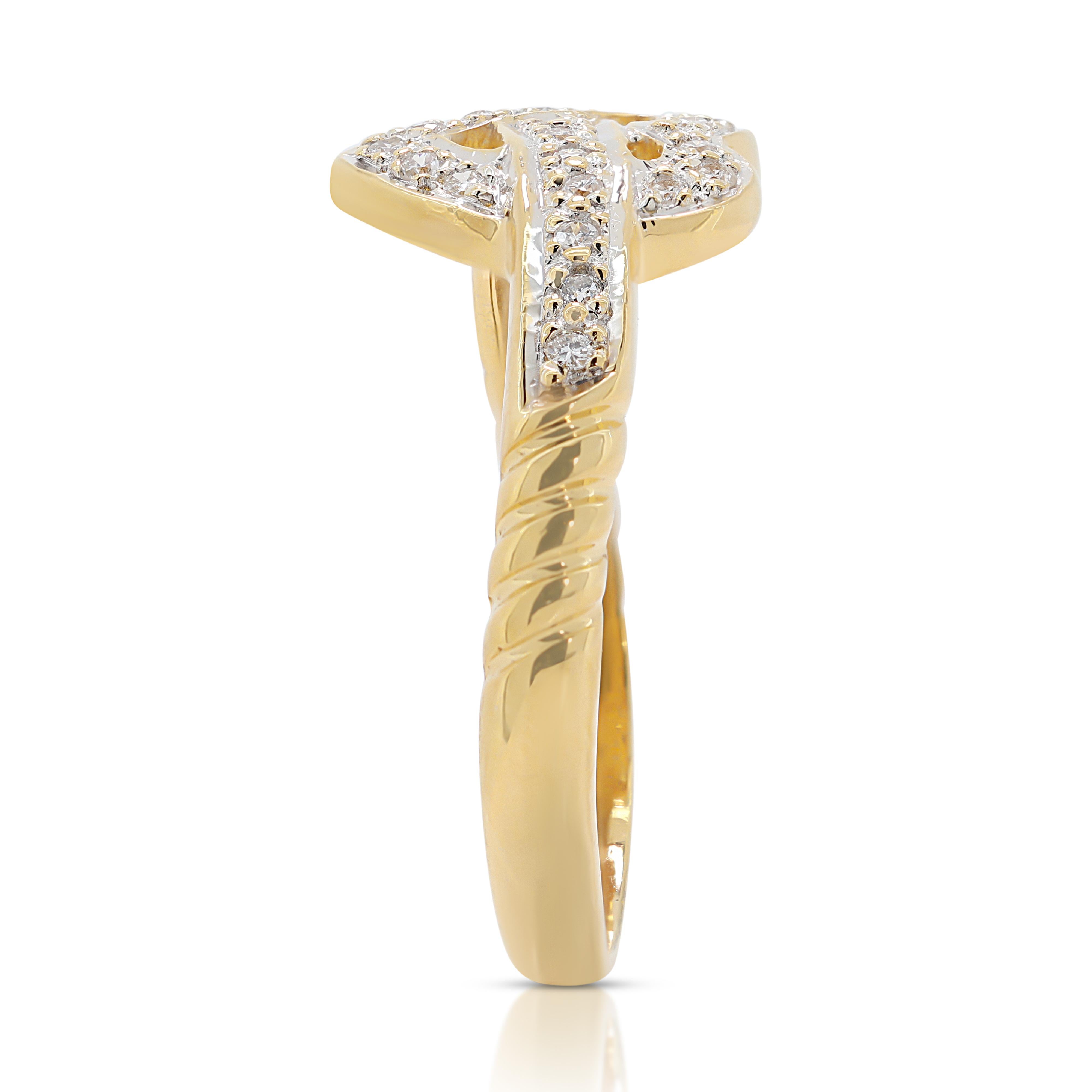  Enchanteresse bague pavée de diamants naturels 0,175 carat en or jaune 20 carats Pour femmes 