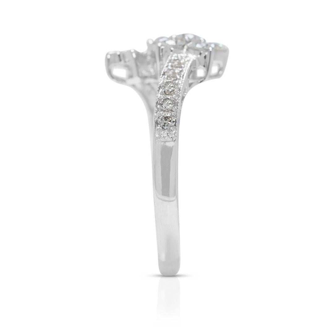 Enchanting 0.34ct Floral Natural Diamond Ring with Unique Band in 18K White Gold For Sale 1