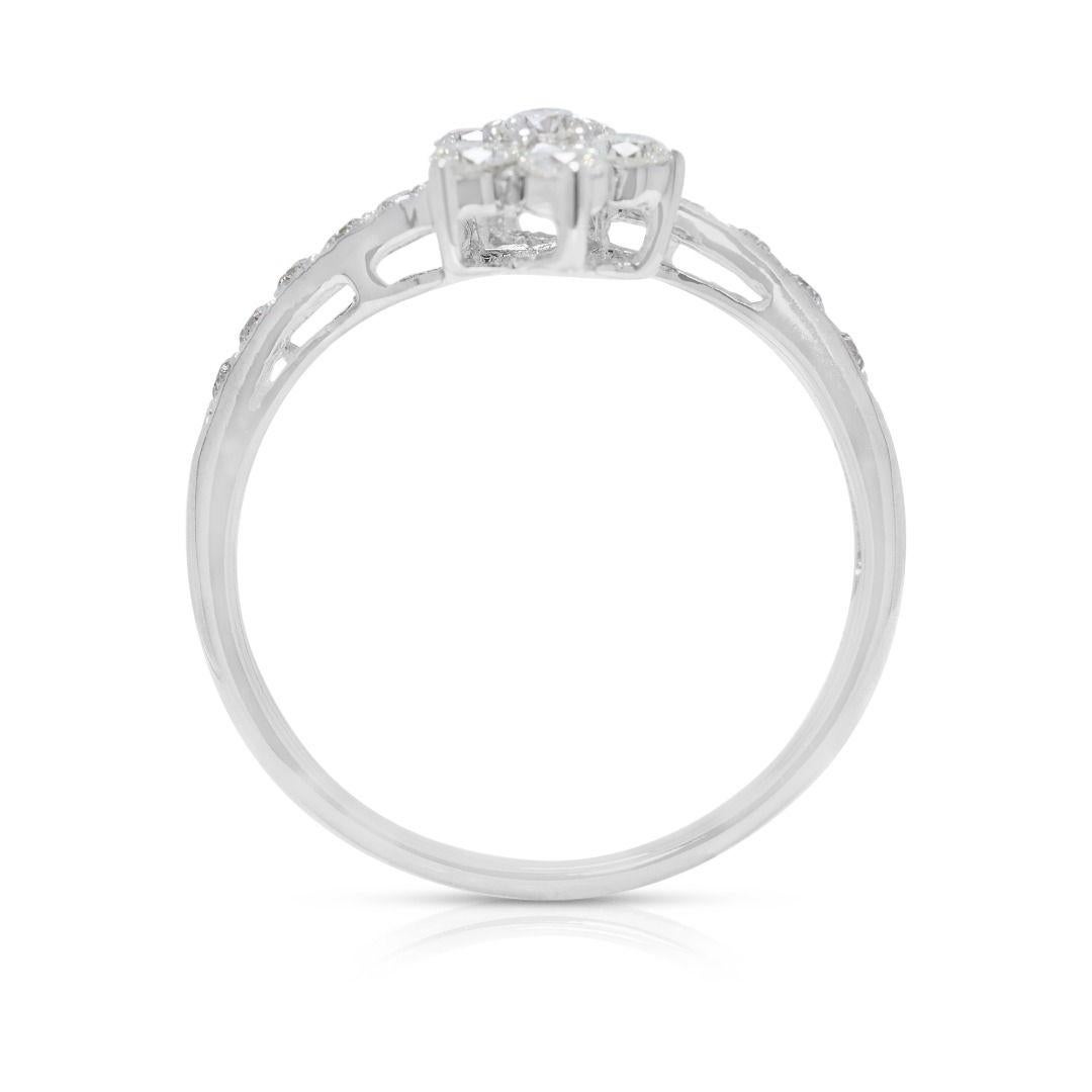Enchanting 0.34ct Floral Natural Diamond Ring with Unique Band in 18K White Gold For Sale 2