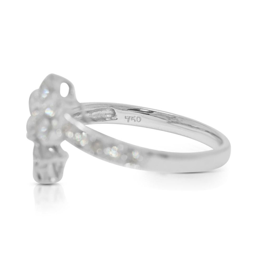 Enchanting 0.34ct Floral Natural Diamond Ring with Unique Band in 18K White Gold For Sale 3