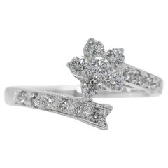 Enchanting 0.34ct Floral Natural Diamond Ring with Unique Band in 18K White Gold
