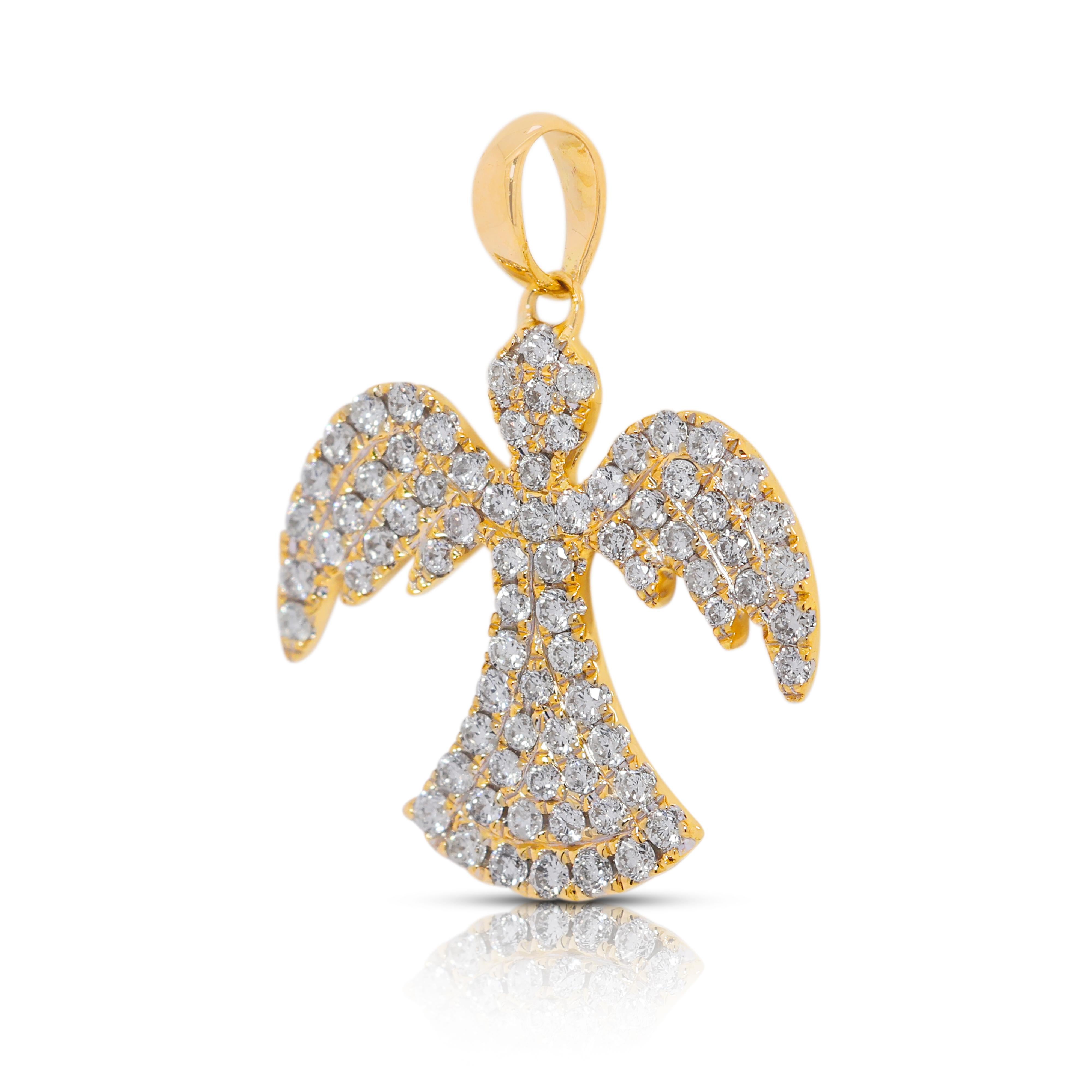 Round Cut Enchanting 0.39ct Natural Diamond-Encrusted Angel Pendant in 18K Yellow Gold For Sale