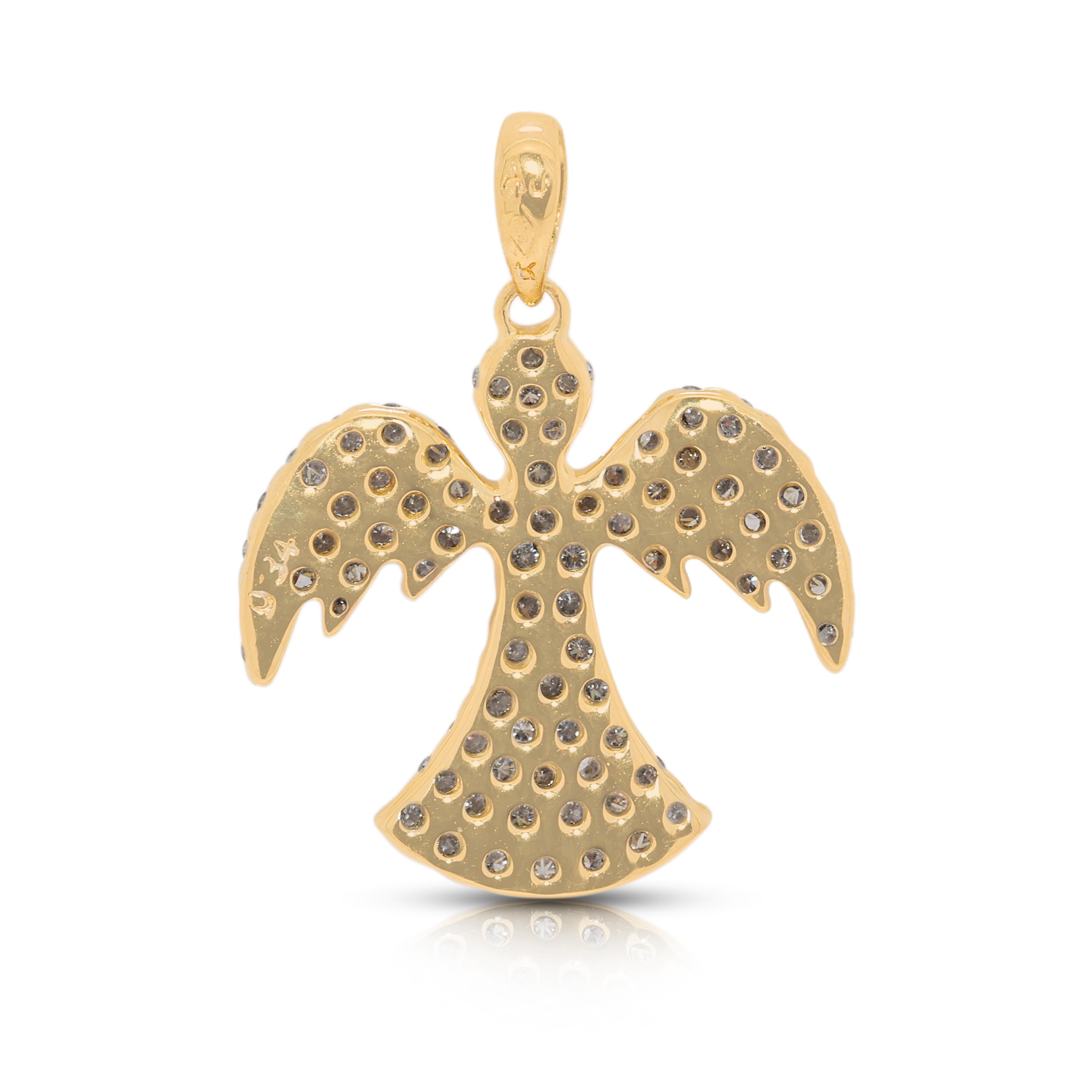 Enchanting 0.39ct Natural Diamond-Encrusted Angel Pendant in 18K Yellow Gold For Sale 1
