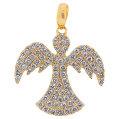 Incantevole ciondolo a forma di angelo incrostato di diamanti naturali da 0,39 carati in oro giallo 18K