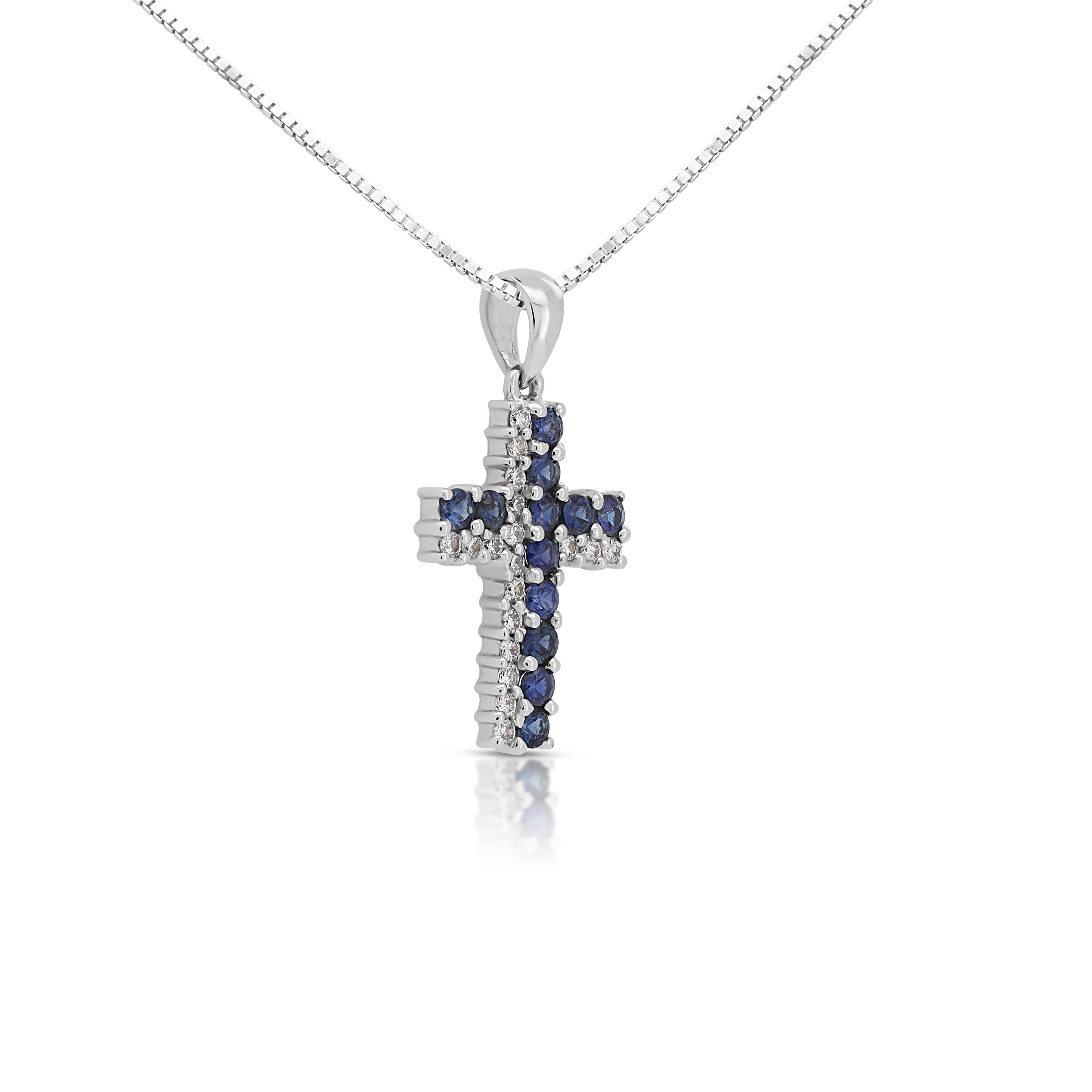 Round Cut Enchanting 0.42ct Sapphire with Diamonds Necklace in 18K White Gold  For Sale