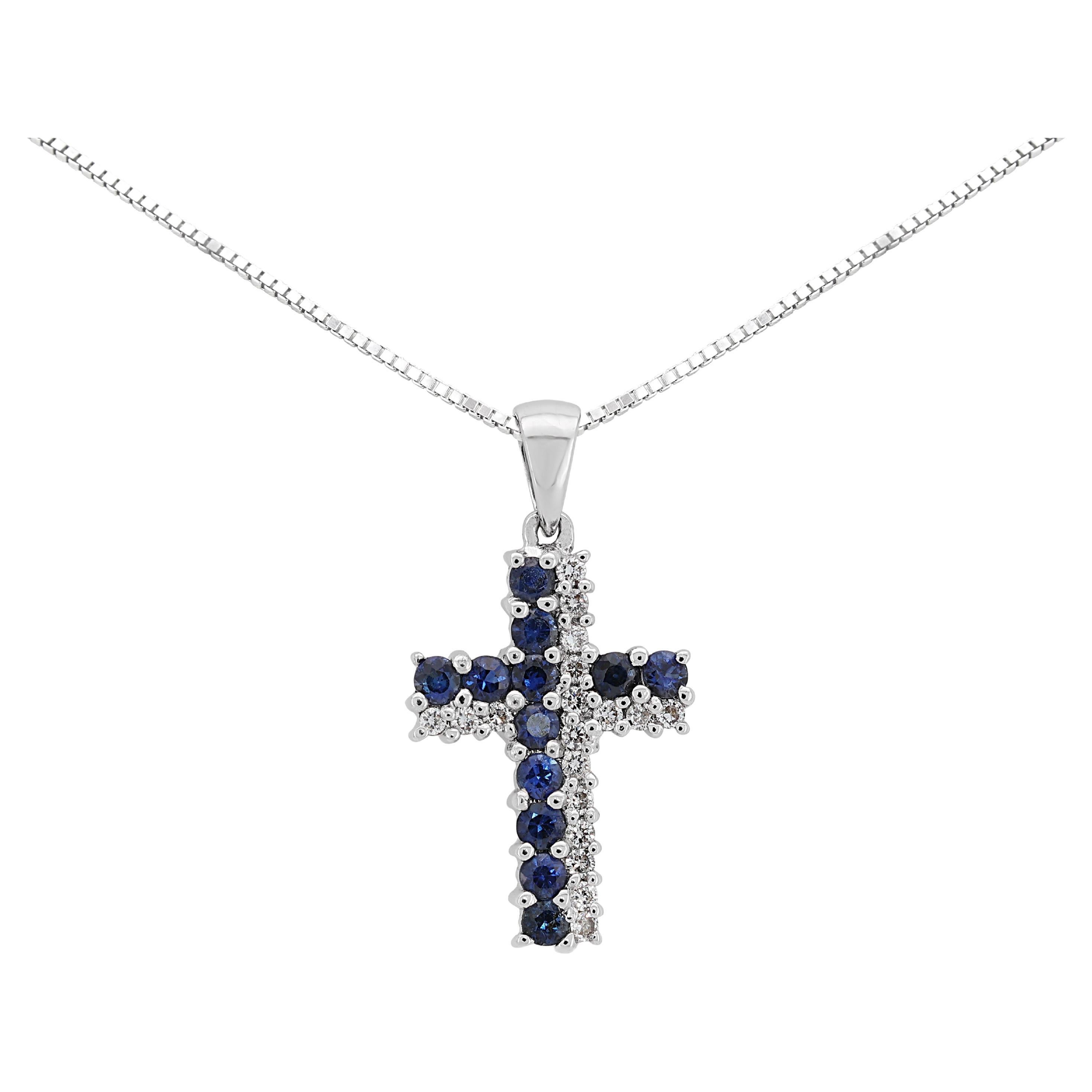 Enchanting 0.42ct Sapphire with Diamonds Necklace in 18K White Gold For Sale