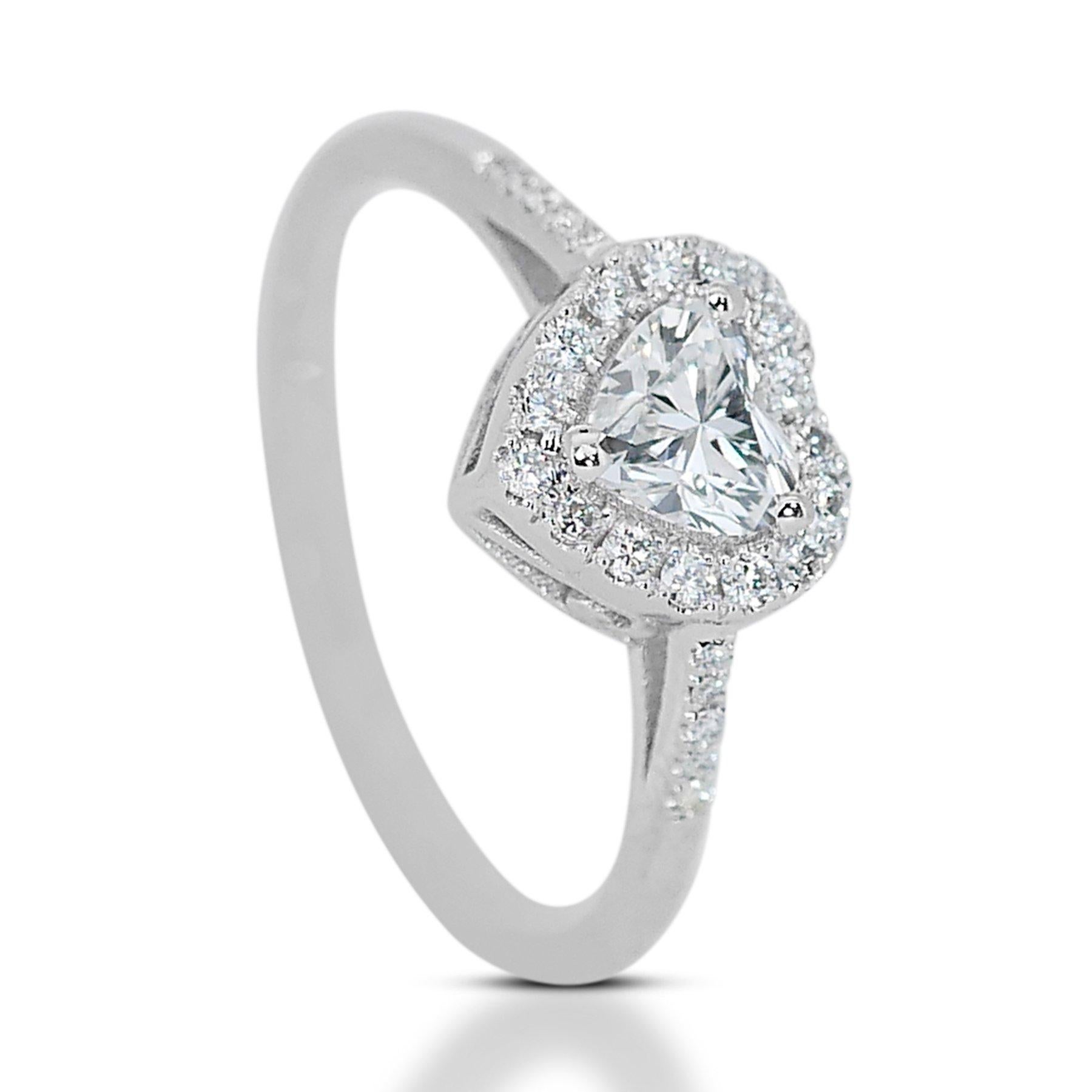Heart Cut Enchanting 0.85ct Diamonds Halo Ring in 18k White Gold - GIA Certified For Sale