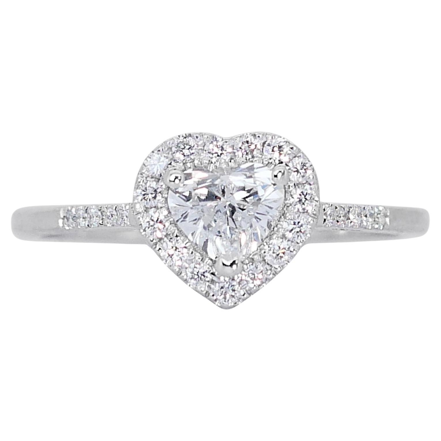 Enchanting 0.85ct Diamonds Halo Ring in 18k White Gold - GIA Certified