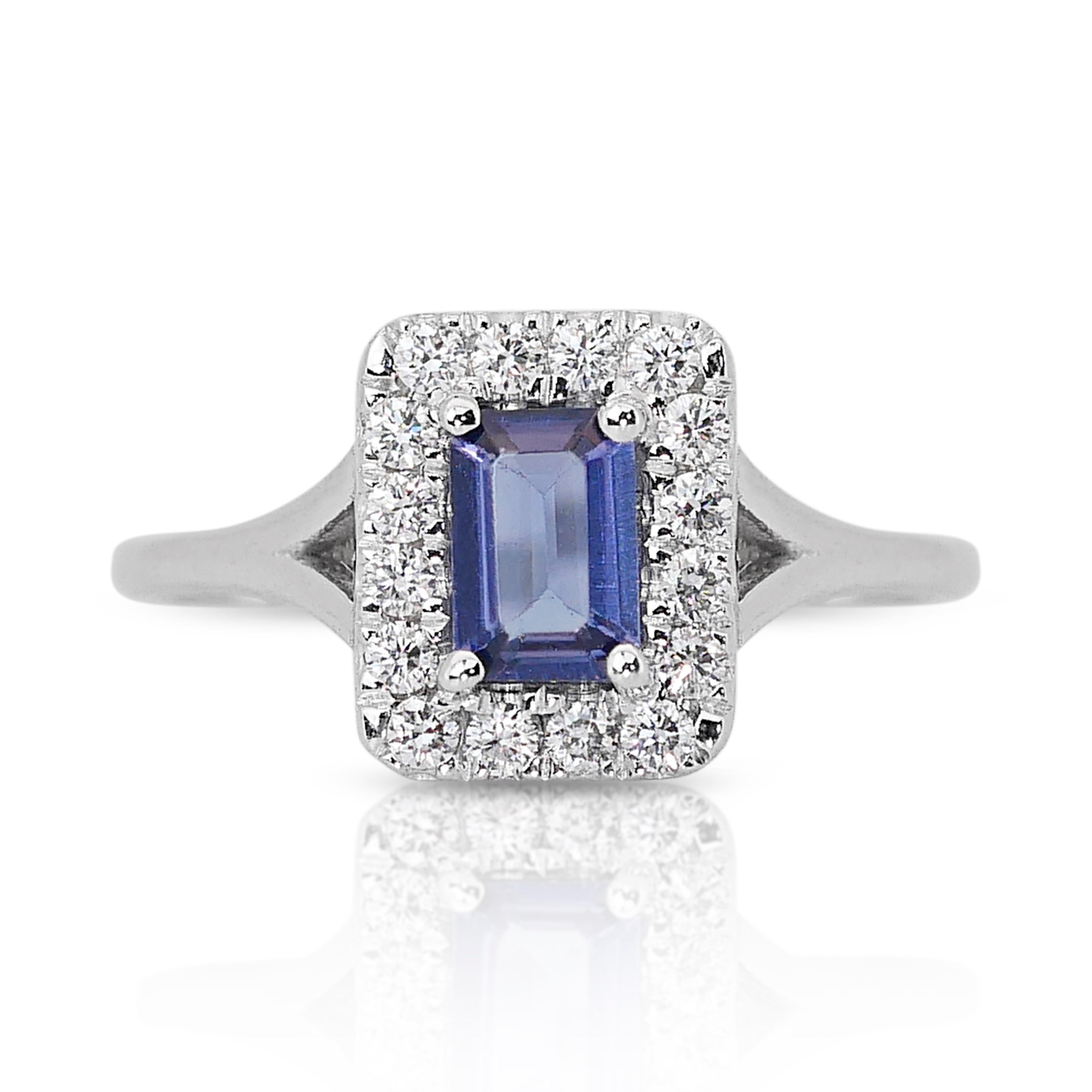 Enchanting 0.93ct Tanzanite and Diamonds Halo Ring in 18k White Gold - IGI  For Sale 3