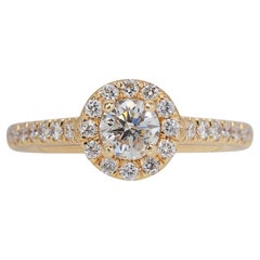 Enchanting 0.98ct Diamonds Halo Ring in 18k Yellow Gold - GIA Certified