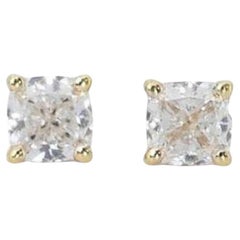 Enchanting 1.00ct Cushion Modified Diamond Earrings in Gleaming 18K Yellow Gold