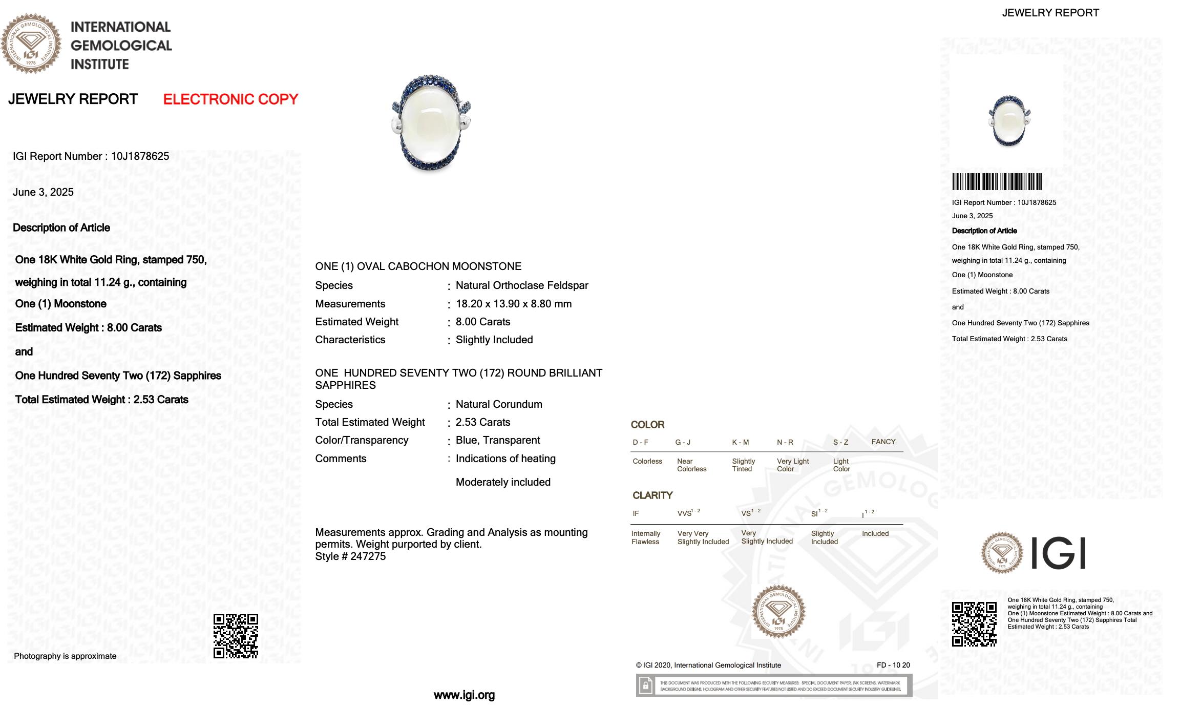 Bague enchanteresse en or blanc 18 carats, pierre de lune et saphirs, 10,53ct Pour femmes en vente