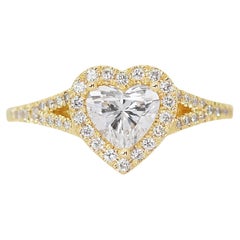 Enchanting 1.12ct Diamonds Halo Ring in 18k Yellow Gold - IGI Certified