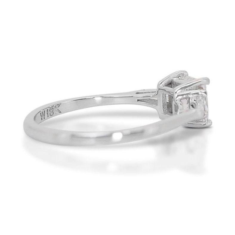 Enchanting 1.12ct Three Stone Diamond Ring set in gleaming 18K White Gold For Sale 1