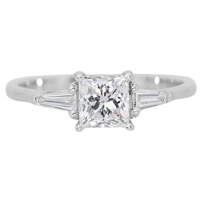 Enchanting 1.12ct Three Stone Diamond Ring set in gleaming 18K White Gold For Sale