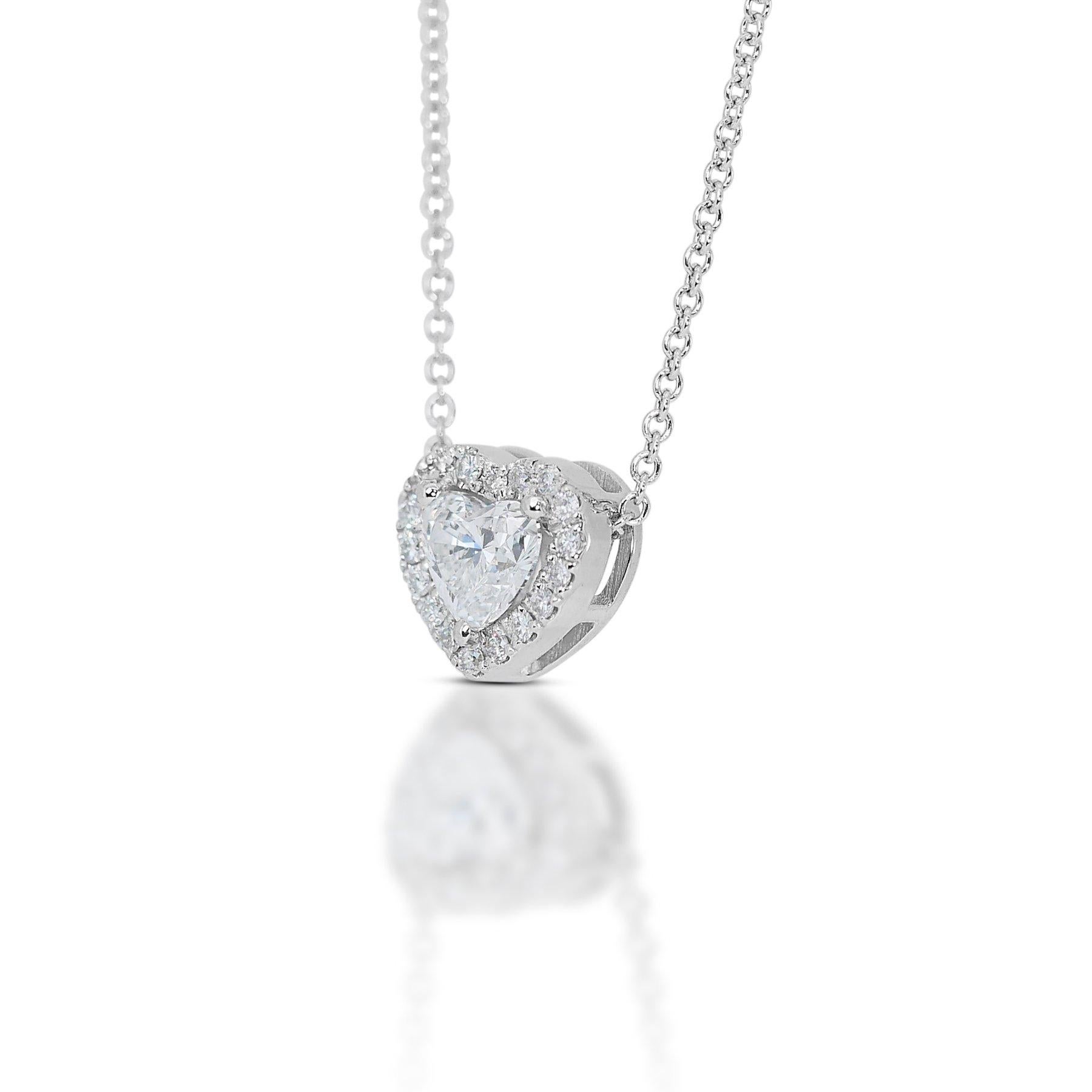 Round Cut Enchanting 1.14ct Diamonds Halo Necklace in 18k White Gold - GIA Certified For Sale