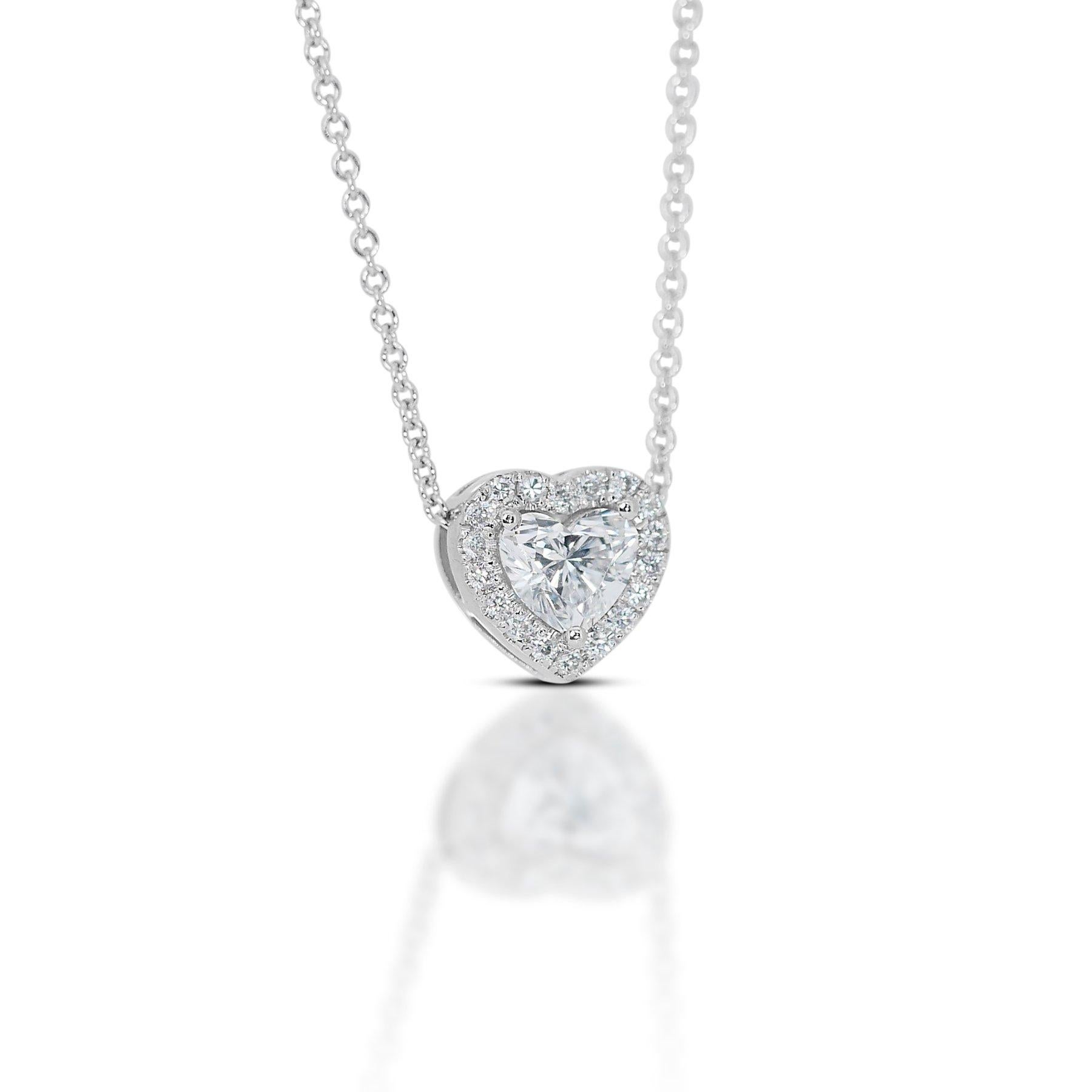 Enchanting 1.14ct Diamonds Halo Necklace in 18k White Gold - GIA Certified In New Condition For Sale In רמת גן, IL