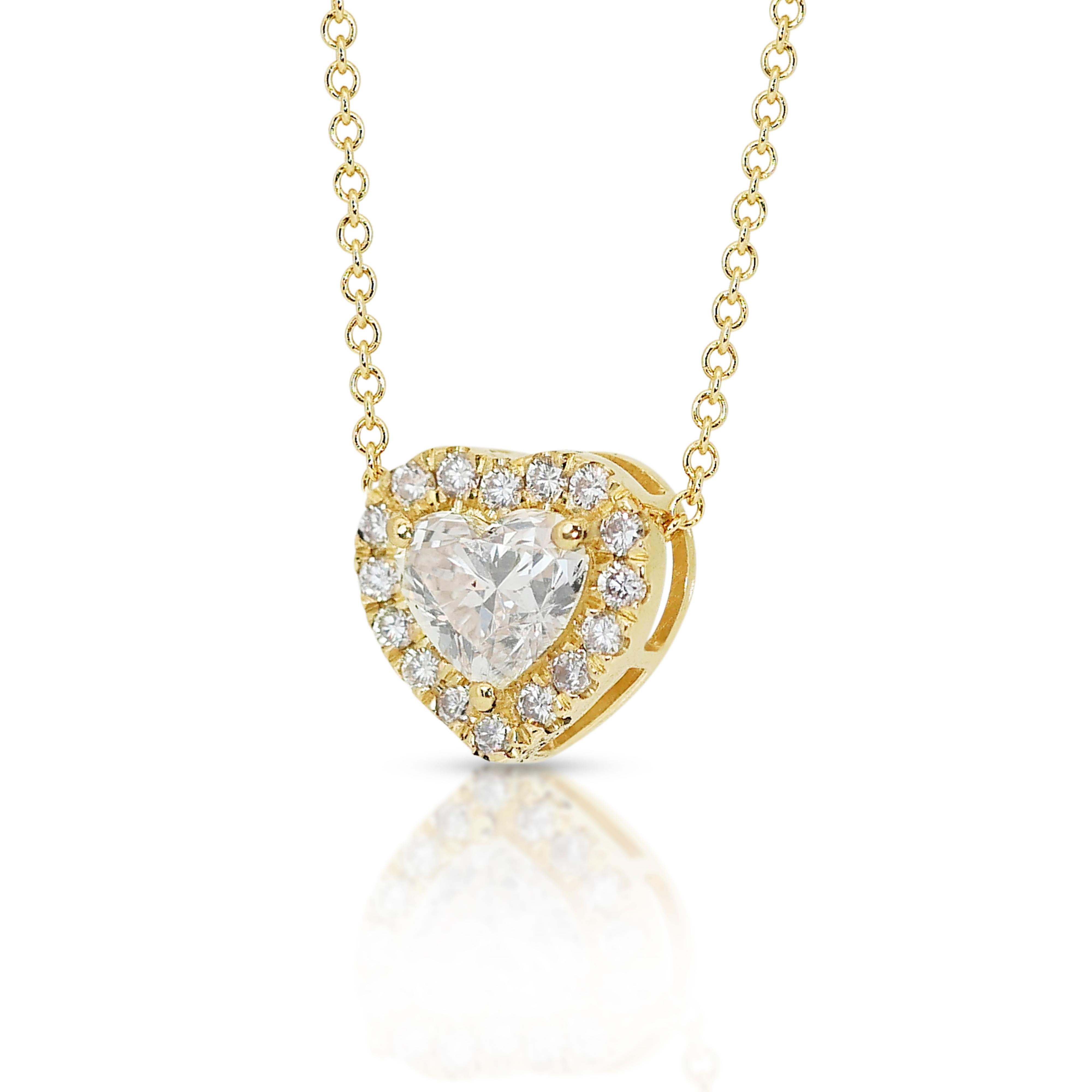 Heart Cut Enchanting 1.26ct Double Excellent Ideal Cut Diamonds Halo Necklace with Pendant For Sale