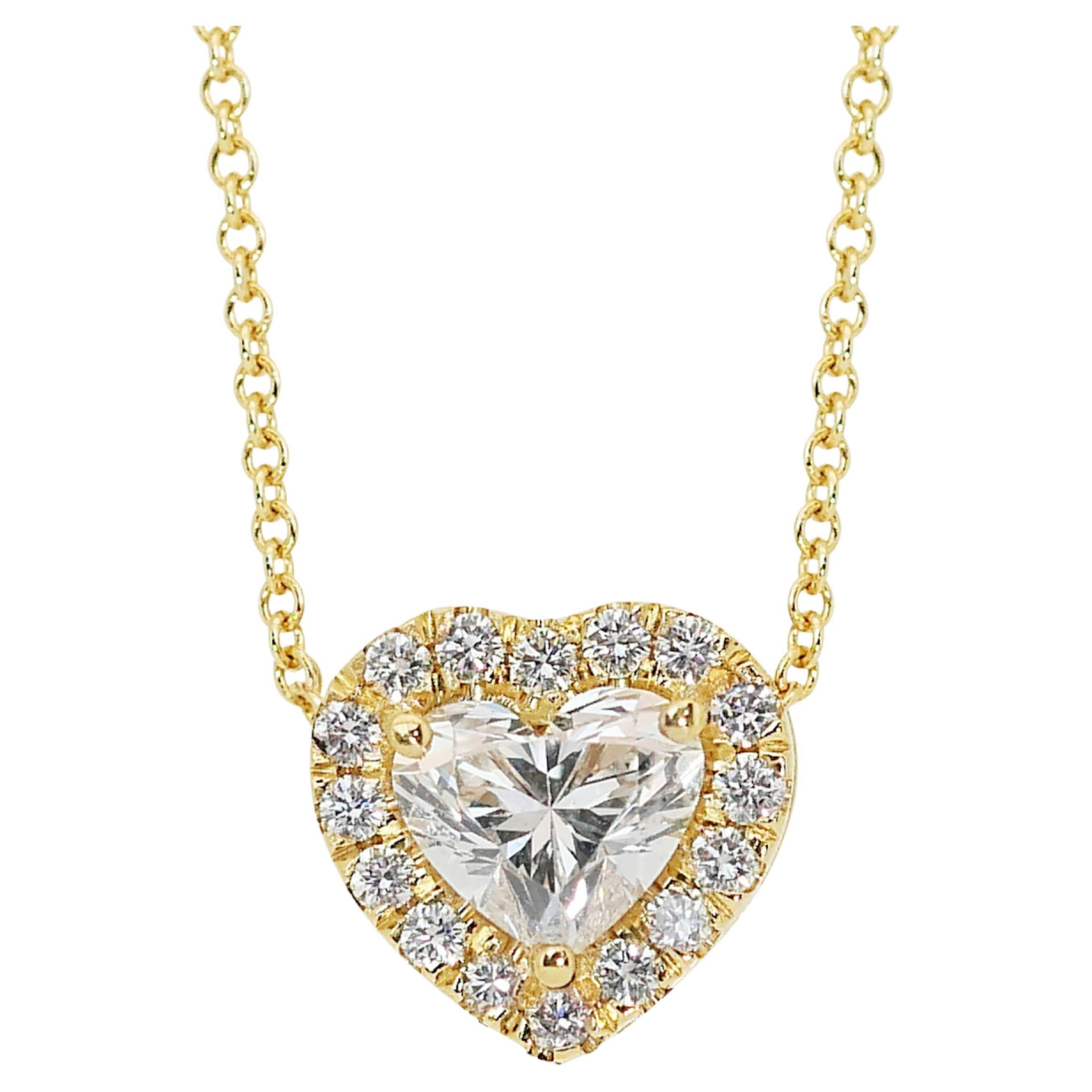 Enchanting 1.26ct Double Excellent Ideal Cut Diamonds Halo Necklace with Pendant