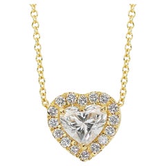 Enchanting 1.26ct Double Excellent Ideal Cut Diamonds Halo Necklace with Pendant