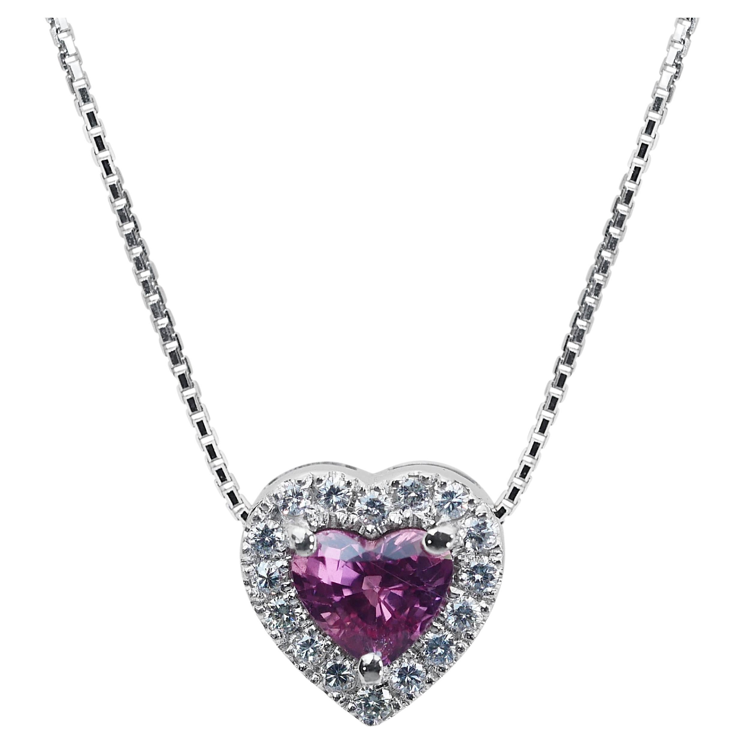 Enchanting 1.26ct Sapphire and Diamonds Halo Necklace - GIA Certified