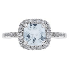 Enchanting 1.27ct Aquamarine Pave Ring with Side Diamonds in 14K White Gold