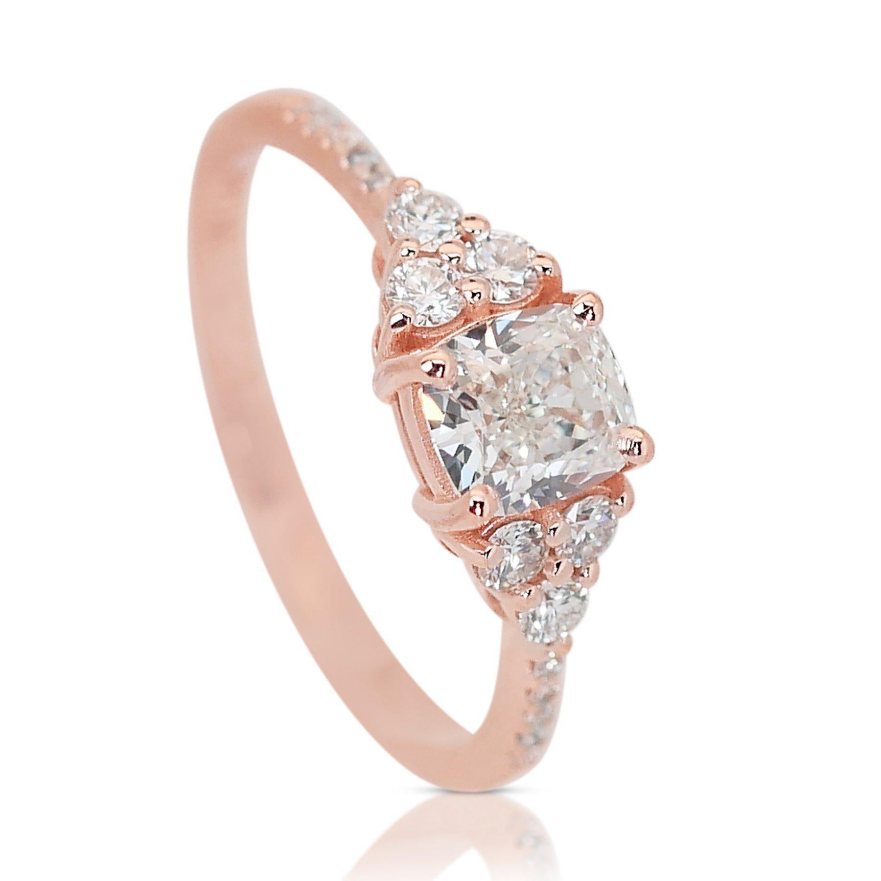 Cushion Cut Enchanting 1.29ct Diamond Pave Ring in 18k Rose Gold - GIA Certified