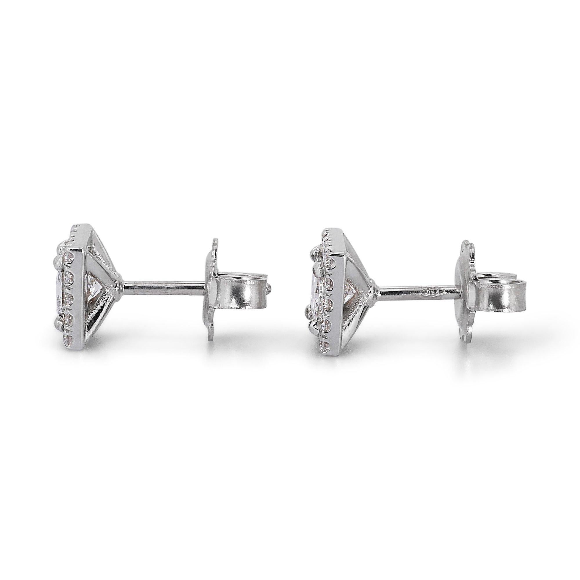 Enchanting 1.33ct Diamond Halo Stud Earrings in 18k White Gold - GIA Certified  For Sale 2