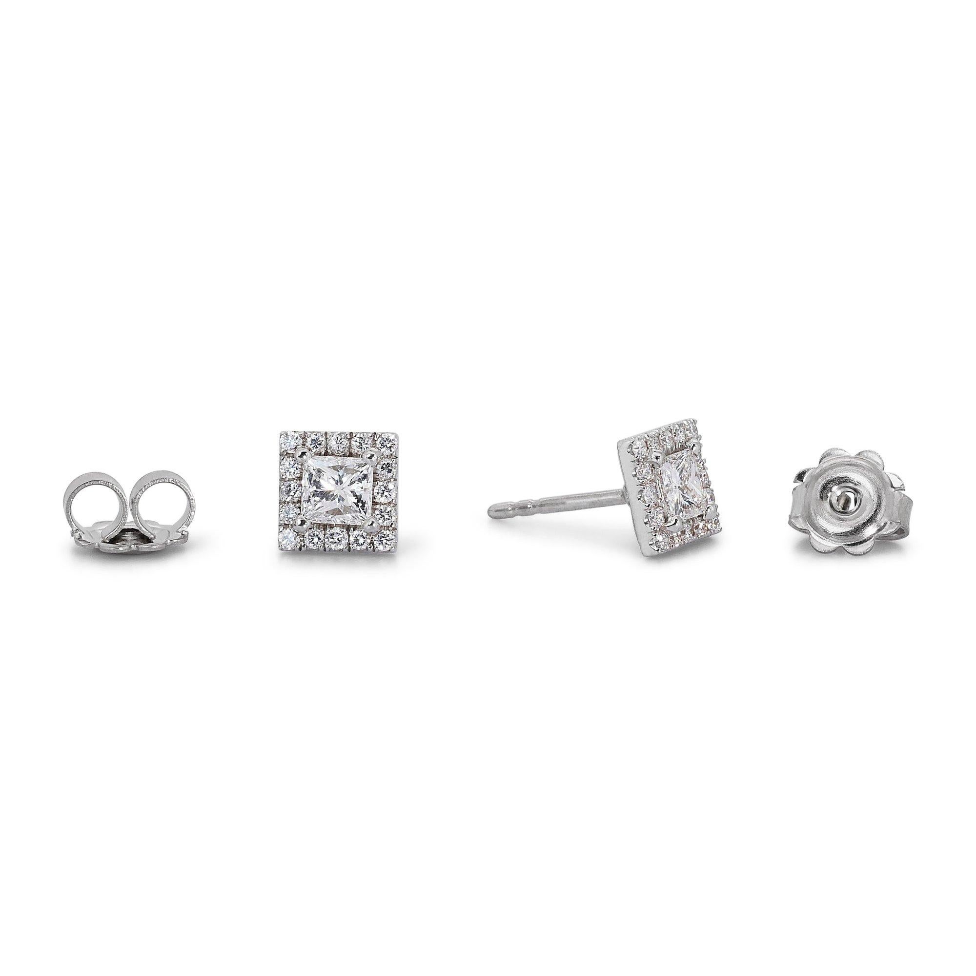 Enchanting 1.33ct Diamond Halo Stud Earrings in 18k White Gold - GIA Certified  For Sale 3