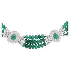 Enchanting 146.85ct Emerald Collar Necklace with Diamonds in 18K White Gold 