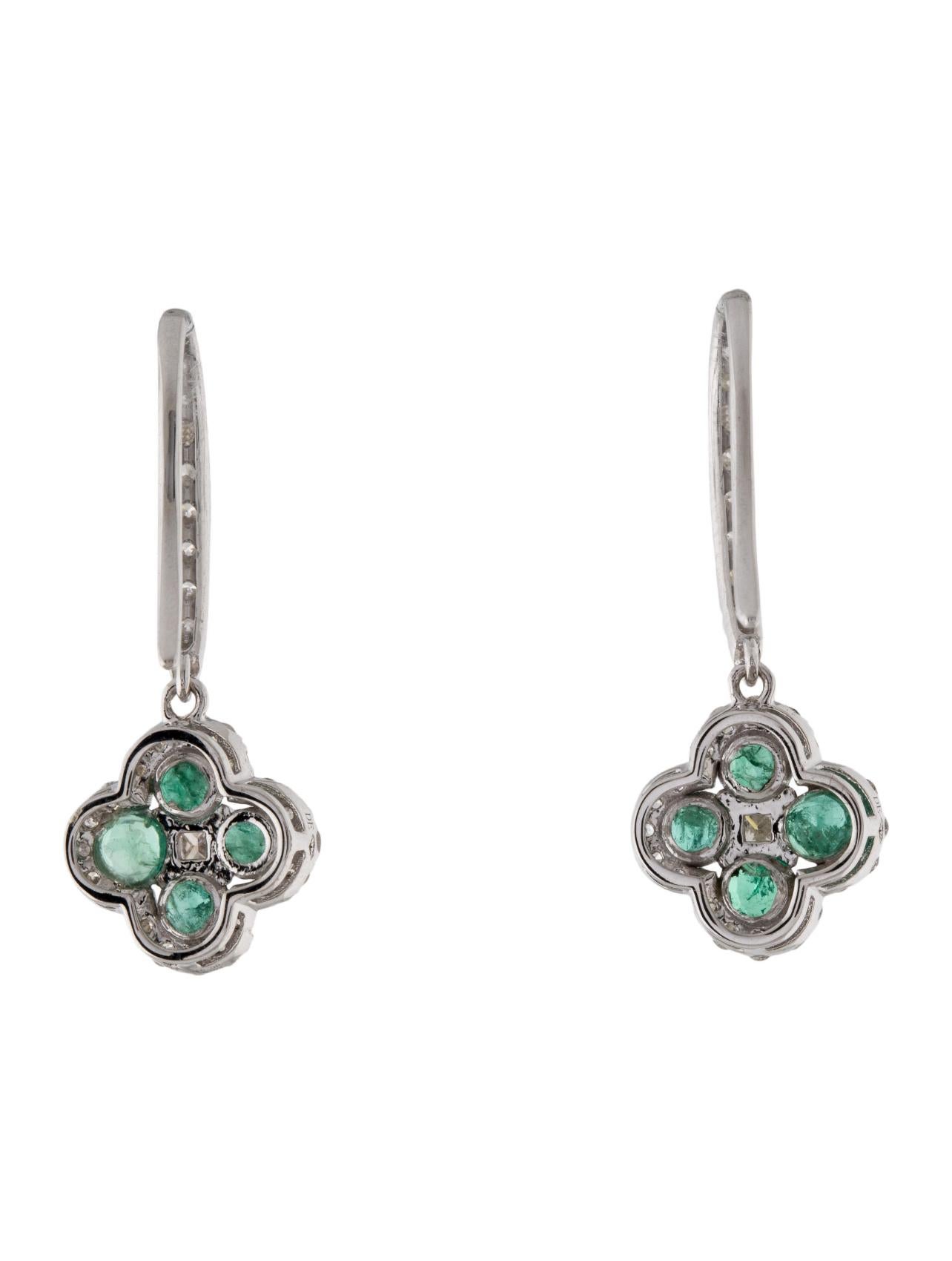 Round Cut Enchanting 14k Green Emerald .90 crt Gems w/ .93 crt Diamond Drop Earrings For Sale