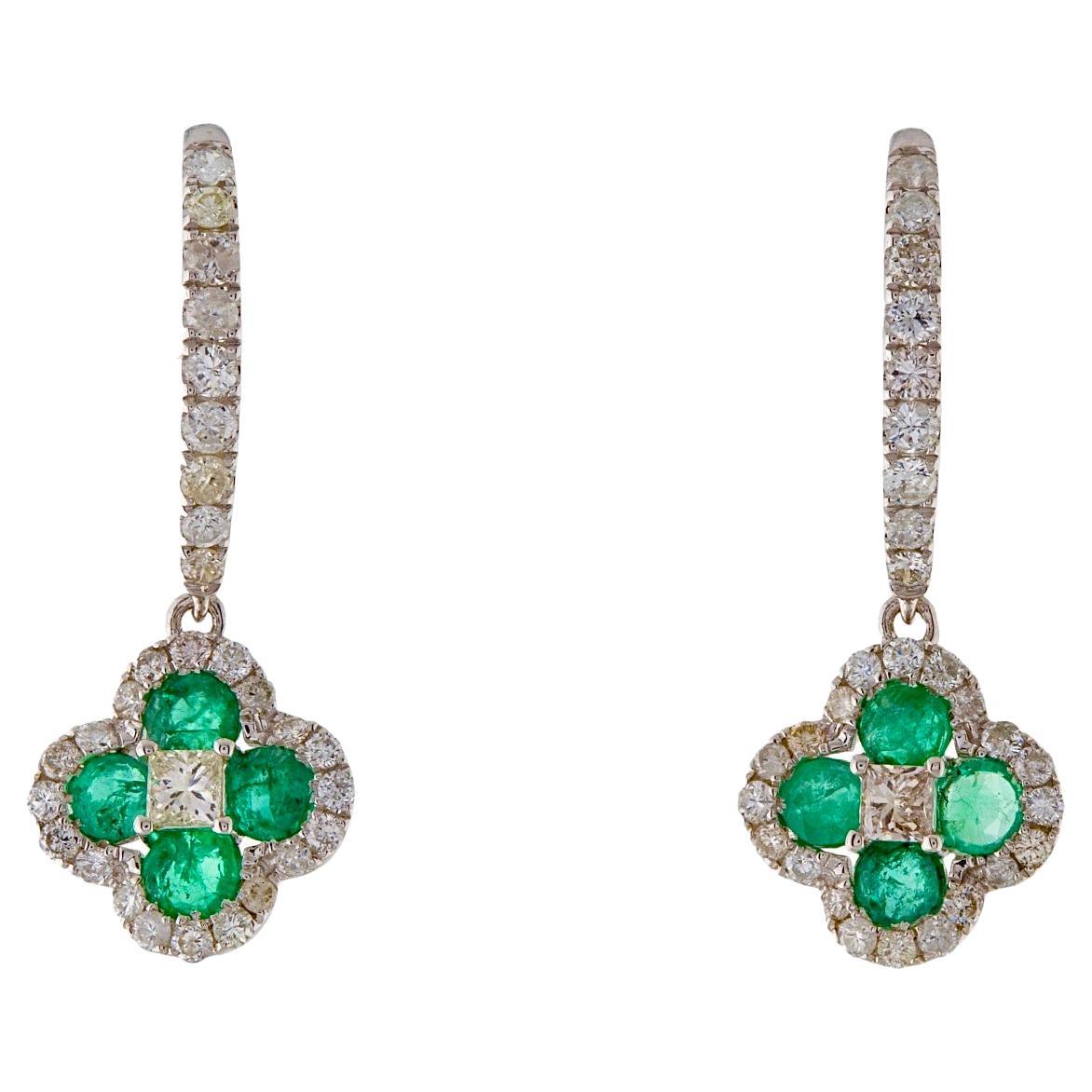 Enchanting 14k Green Emerald .90 crt Gems w/ .93 crt Diamond Drop Earrings For Sale