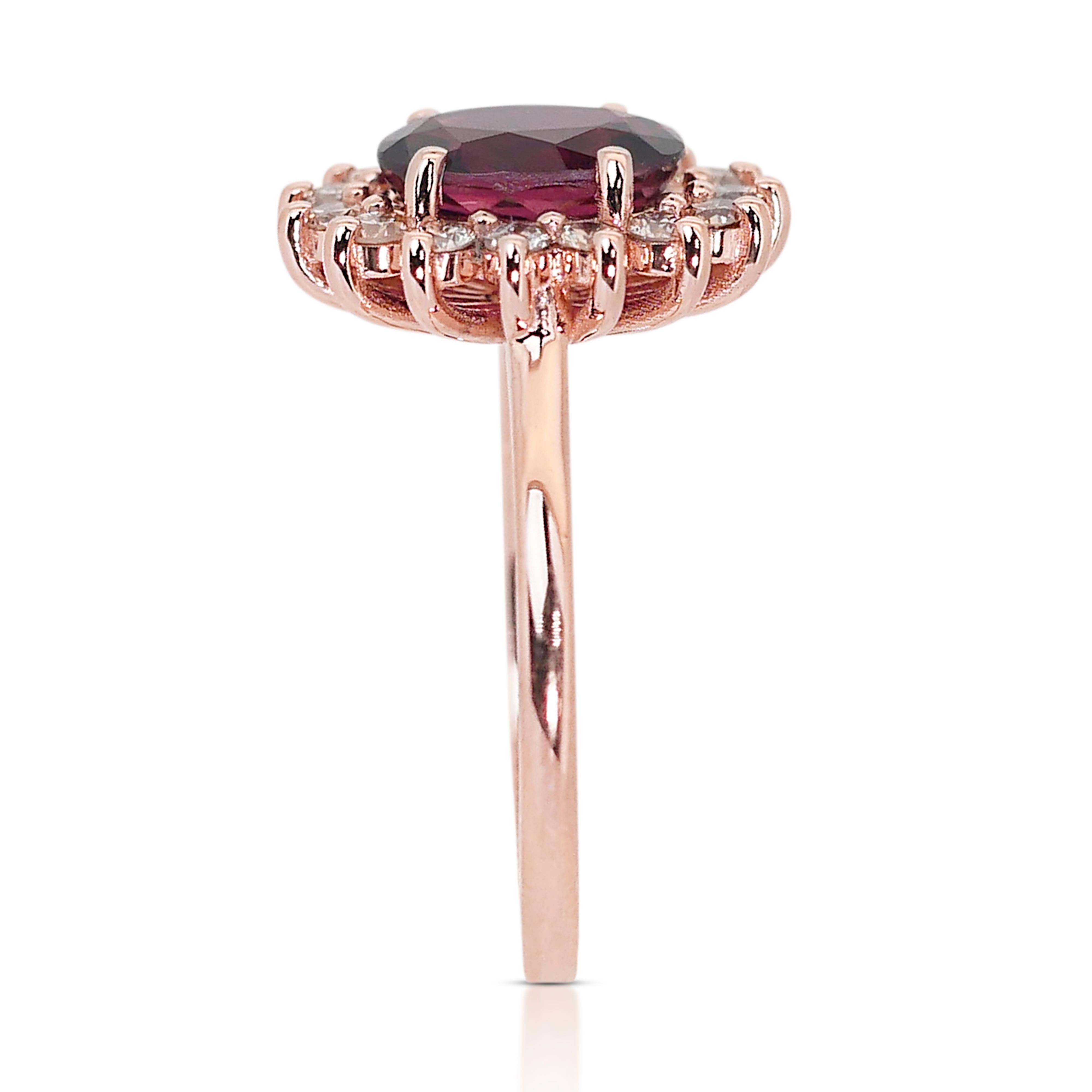 Enchanting 14K Pink Gold Garnet and Natural Diamond Ring w/2.32ct- IGI Certified For Sale 2
