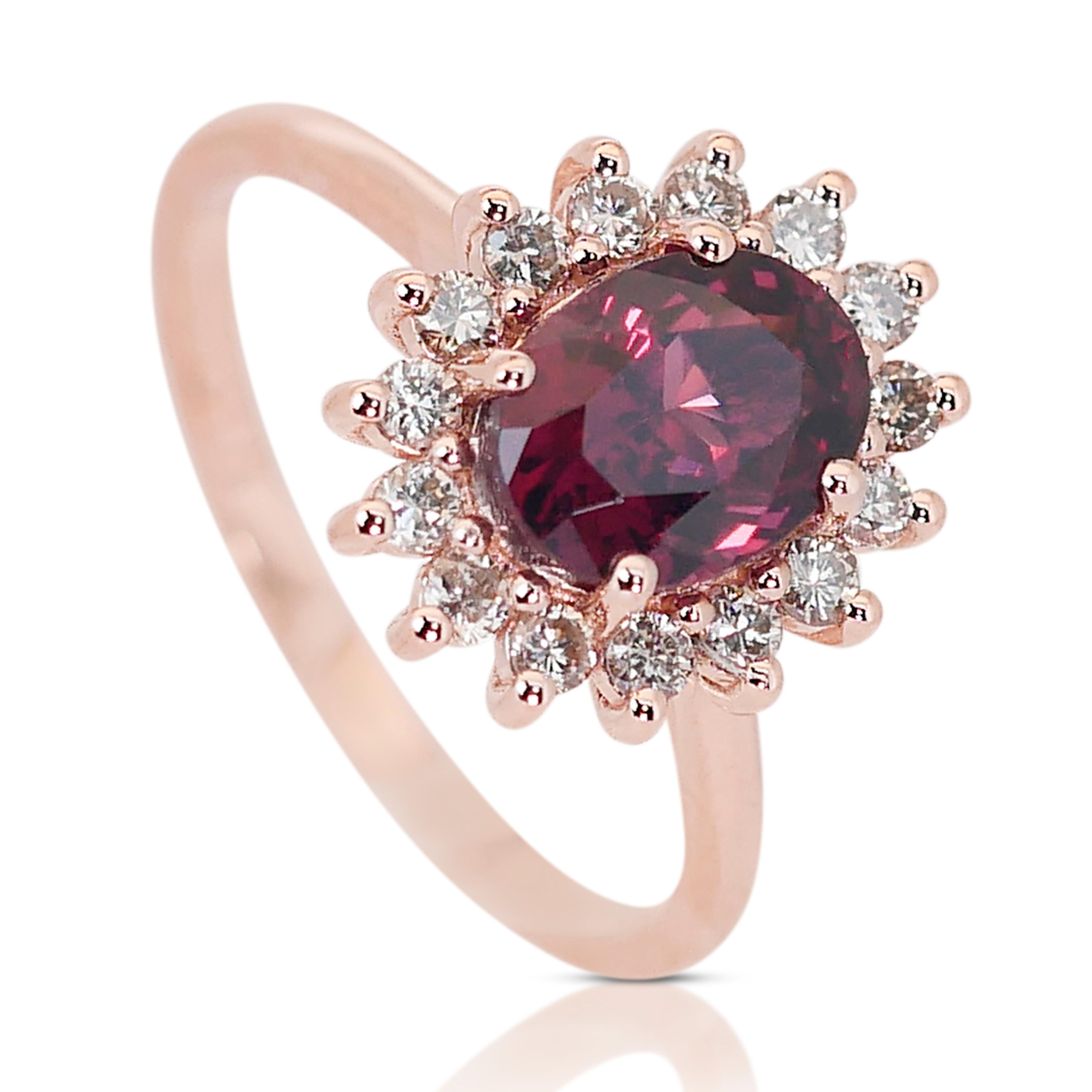 Enchanting 14K Pink Gold Garnet and Natural Diamond Ring w/2.32ct- IGI Certified For Sale 3