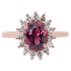 Bezaubernde 14K Pink Gold Granat und natürlichen Diamanten Ring w/2,32ct- IGI zertifiziert