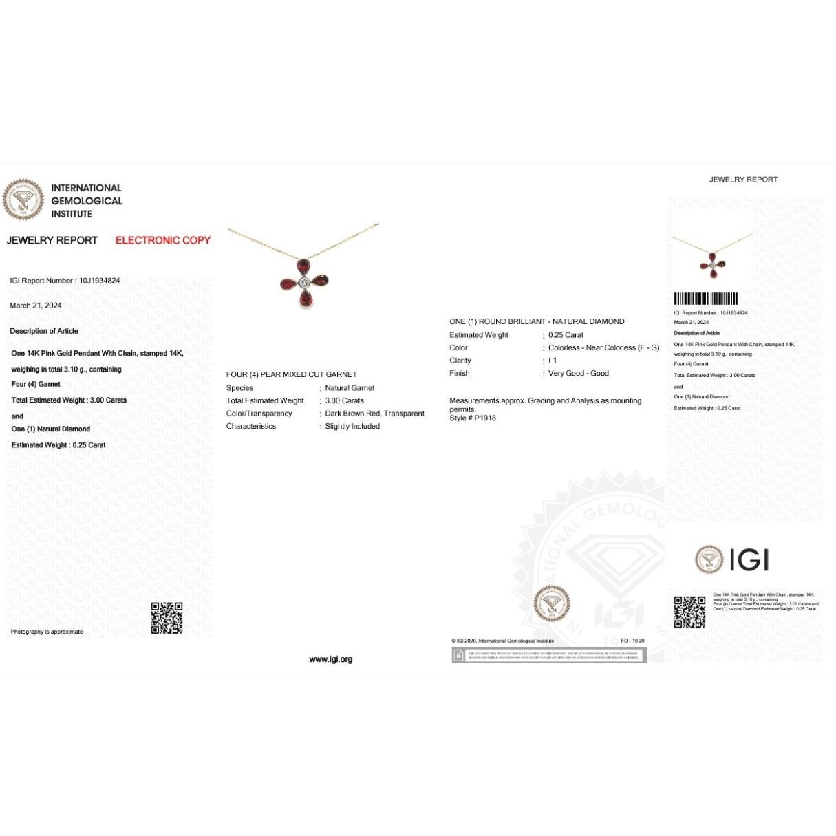 Enchanteresse or rose 14 carats grenat et diamant naturel de 3,25 carats certifié IGI en vente 1