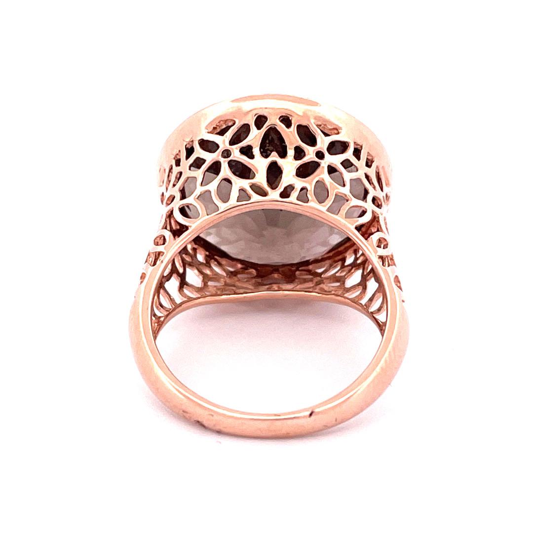 Modern Enchanting 14k Rose Gold Smoky Quartz Filigree Design Ring For Sale