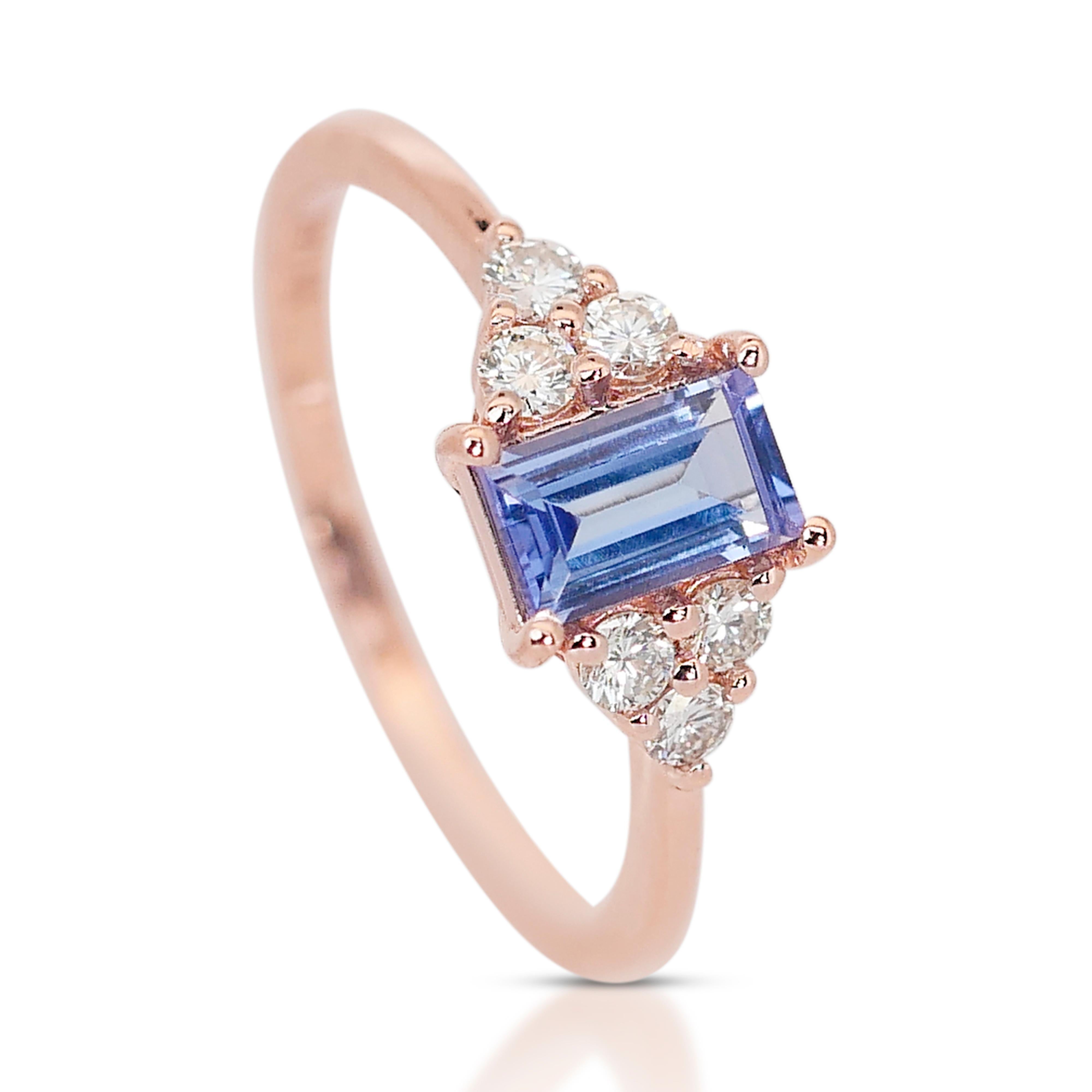 Women's Enchanting 14k Rose Gold Tanzanite and Diamond Pave Ring w/1.01 ct - IGI  For Sale