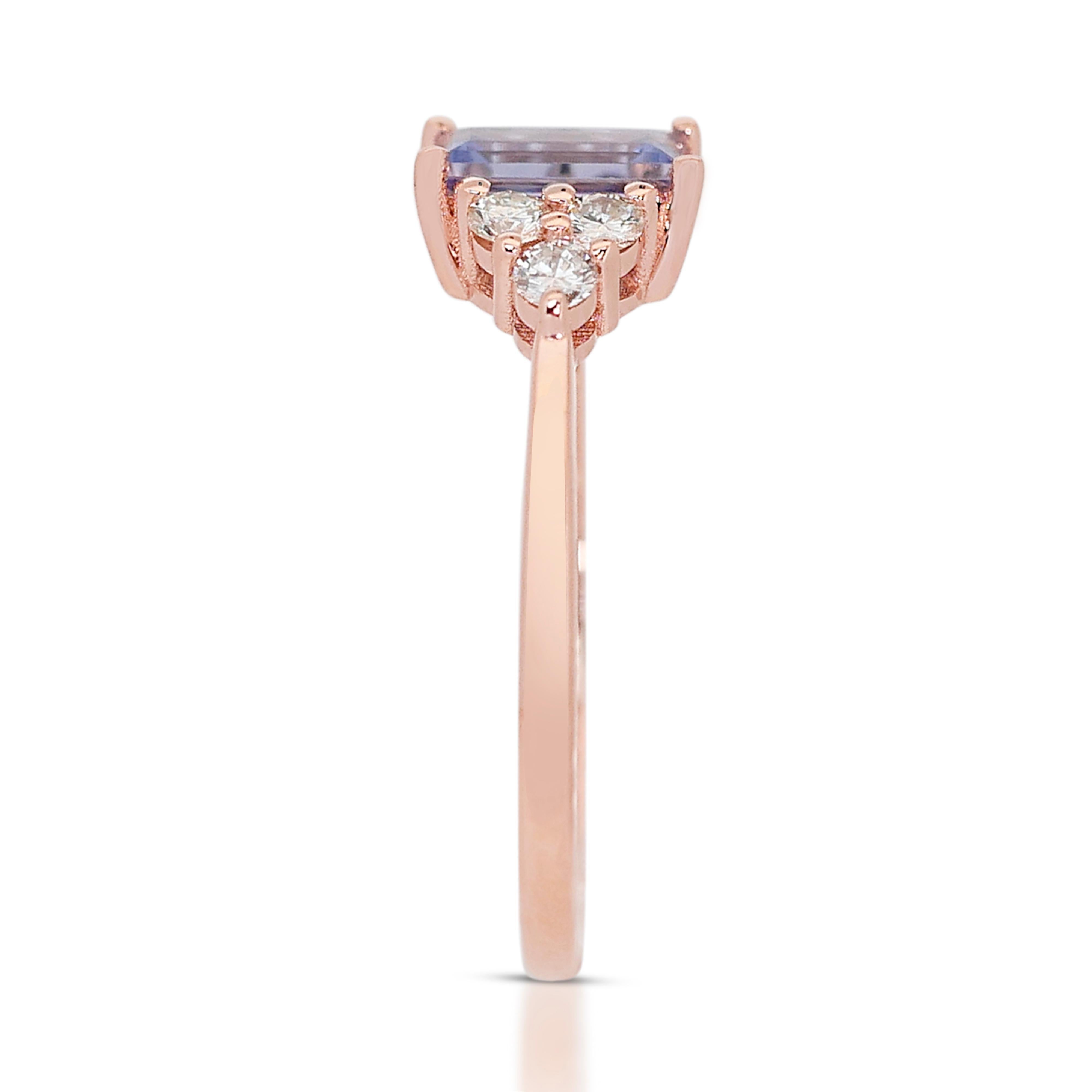 Enchanting 14k Rose Gold Tanzanite and Diamond Pave Ring w/1.01 ct - IGI  For Sale 3