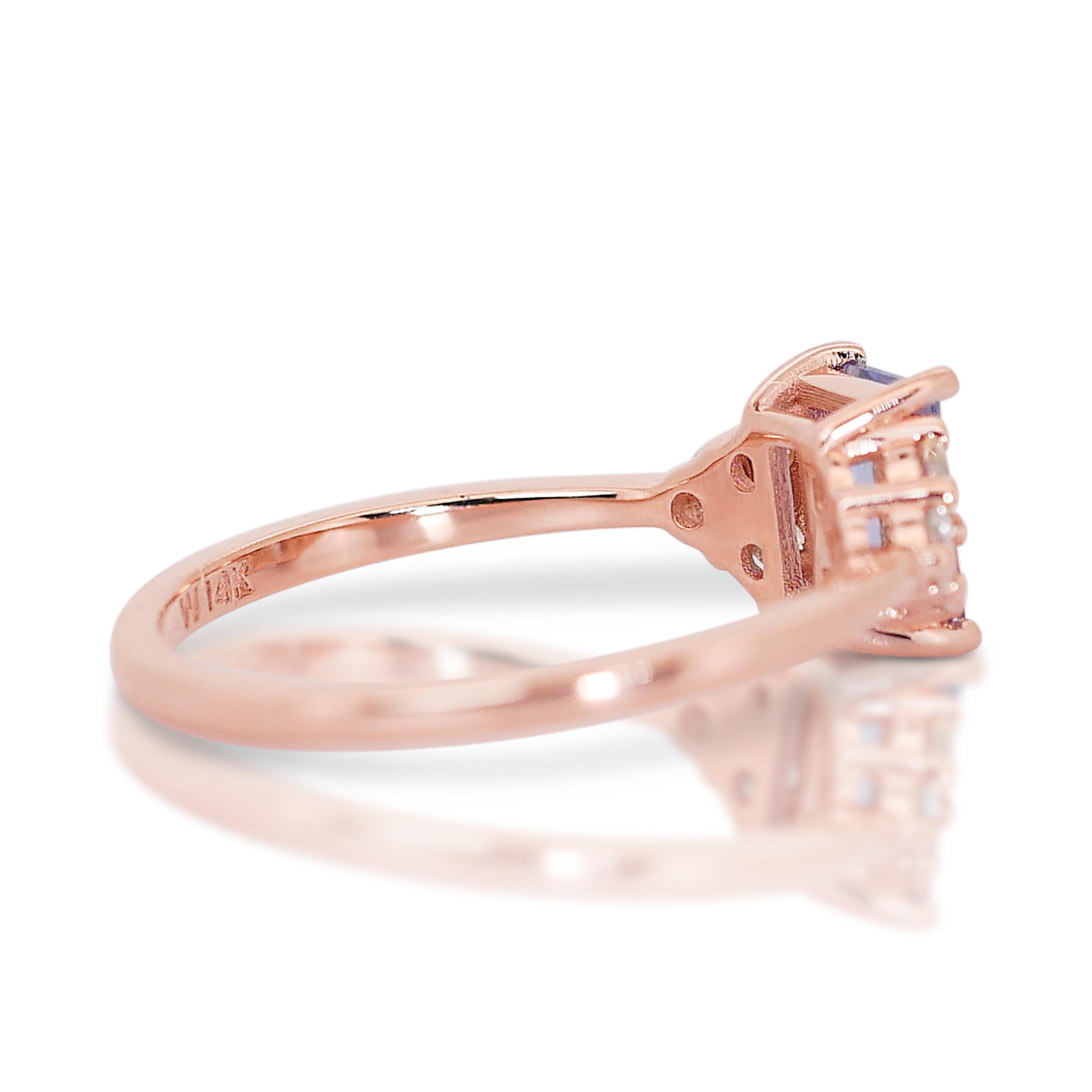 Bezaubernder 14k Roségold Tansanit und Diamant-Pavé-Ring mit 1,01 Karat - IGI  im Angebot 4